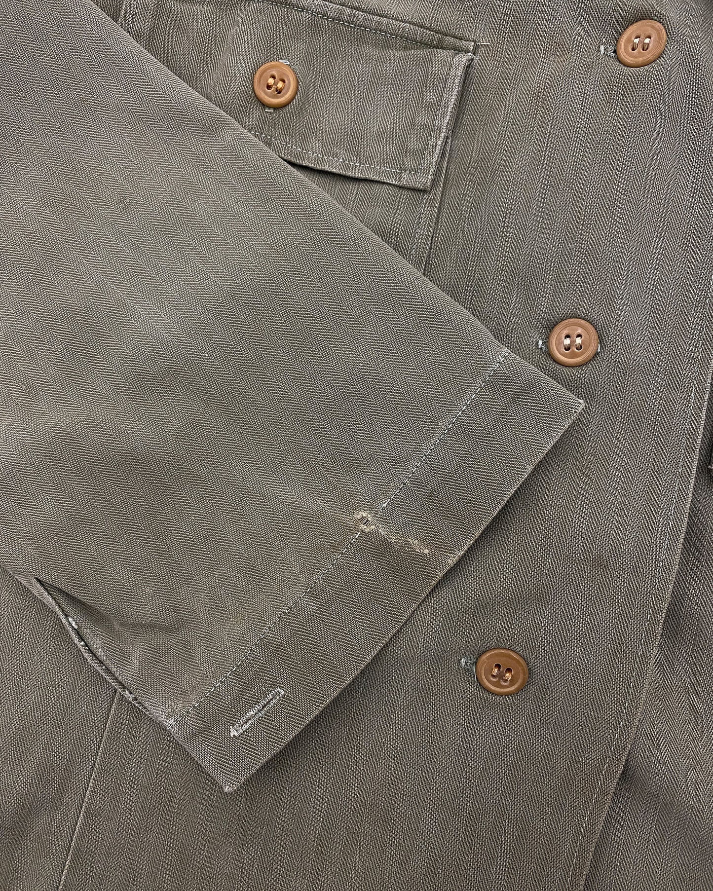 Vintage 1980s Military Herringbone Shirt Khaki Green