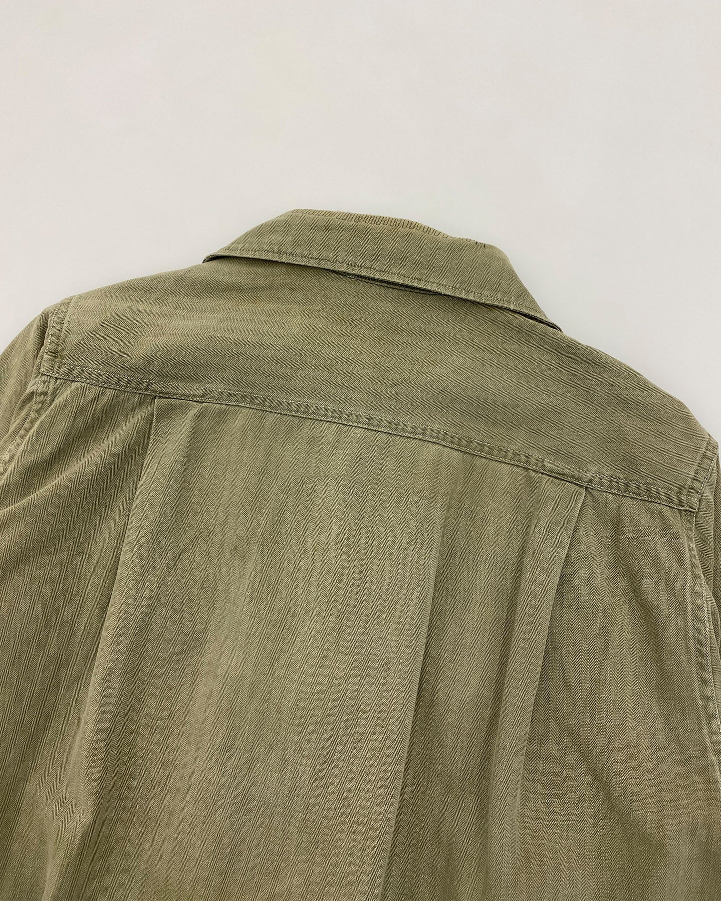 Vintage 1980s Military Herringbone Shirt Khaki Green