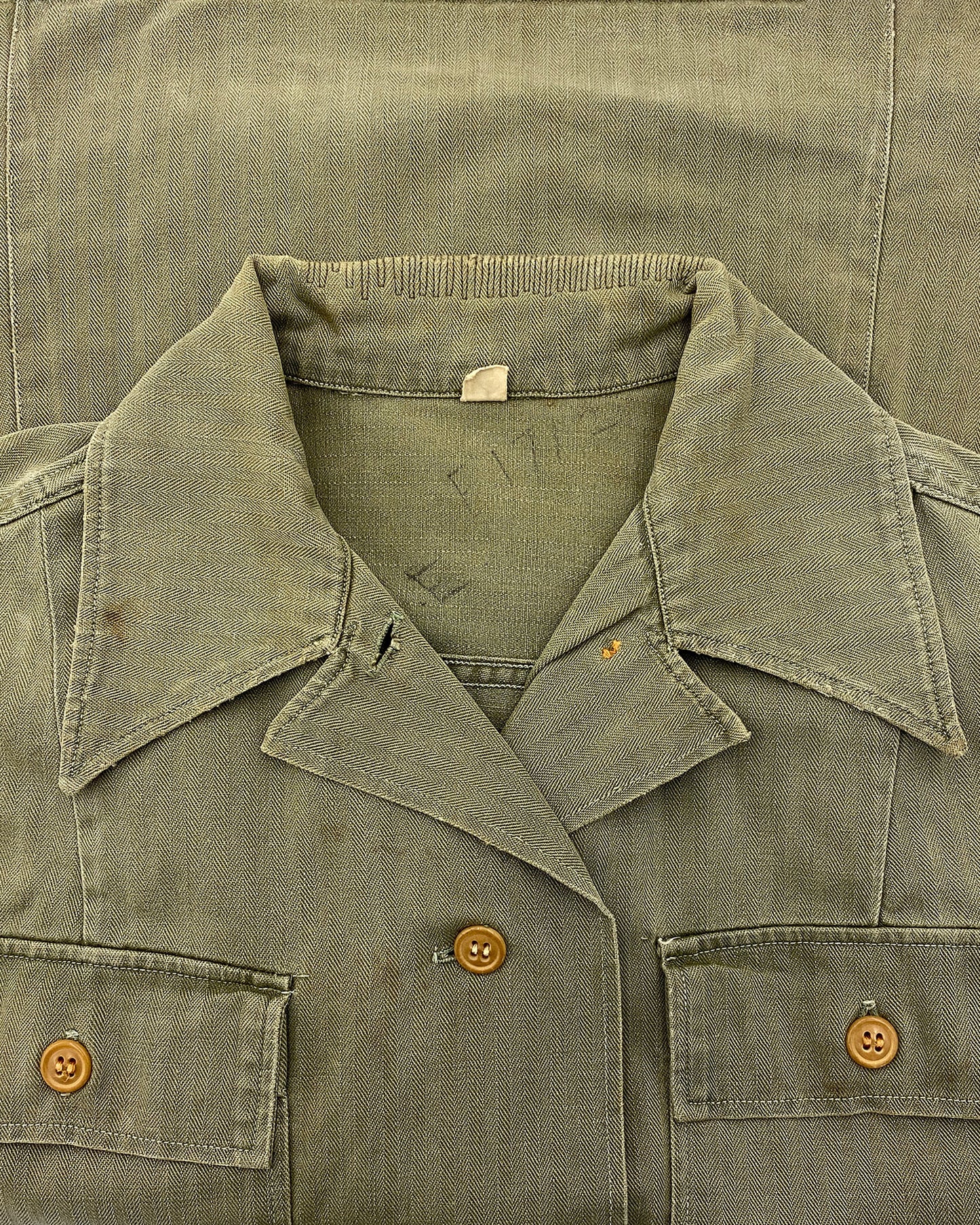 Vintage 1980s Military Herringbone Shirt Khaki Green