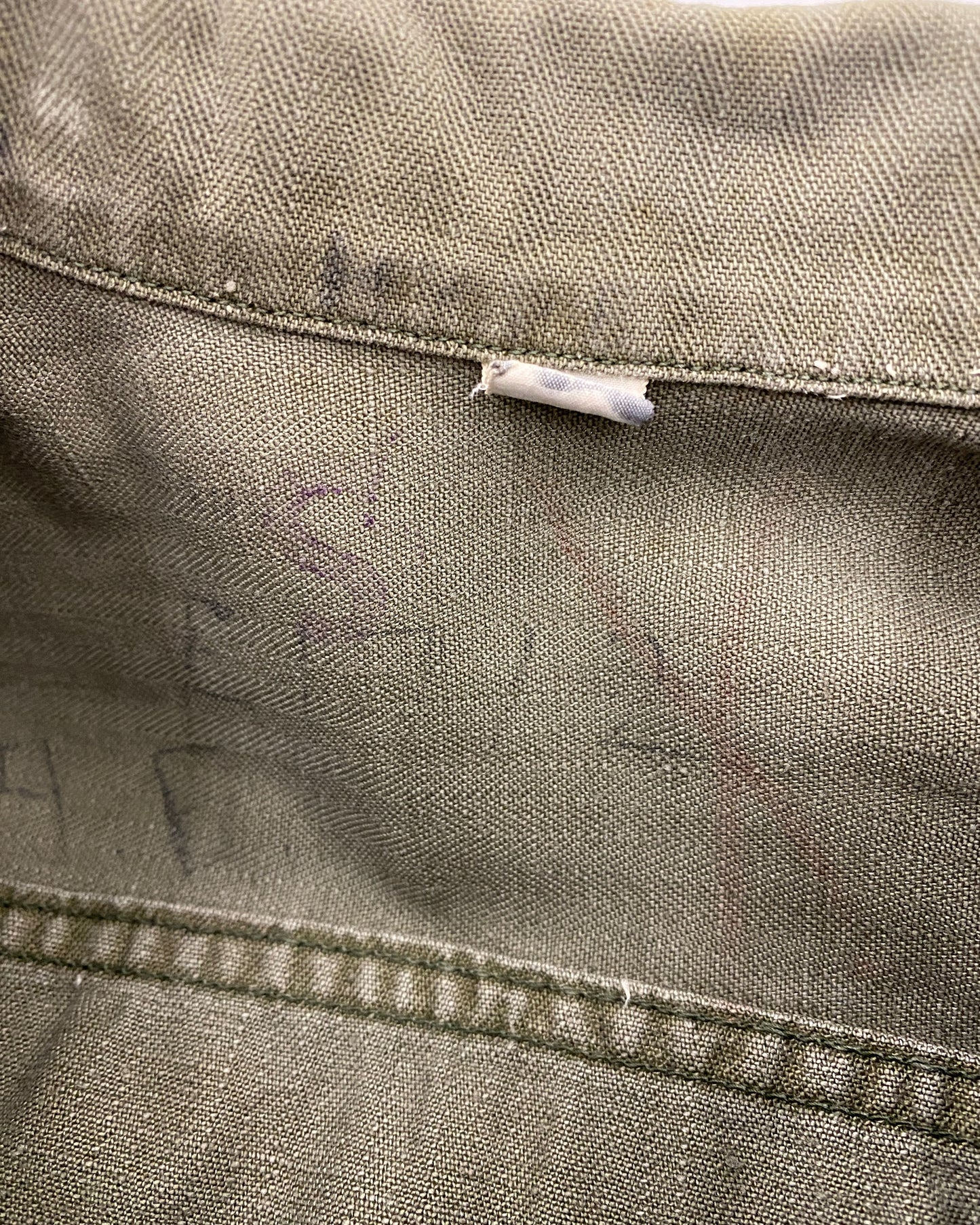 Vintage 1980s Military Herringbone Shirt Khaki Green