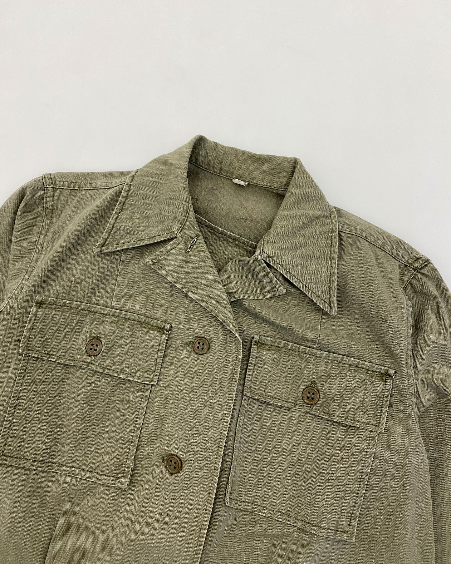 Vintage 1980s Military Herringbone Shirt Khaki Green