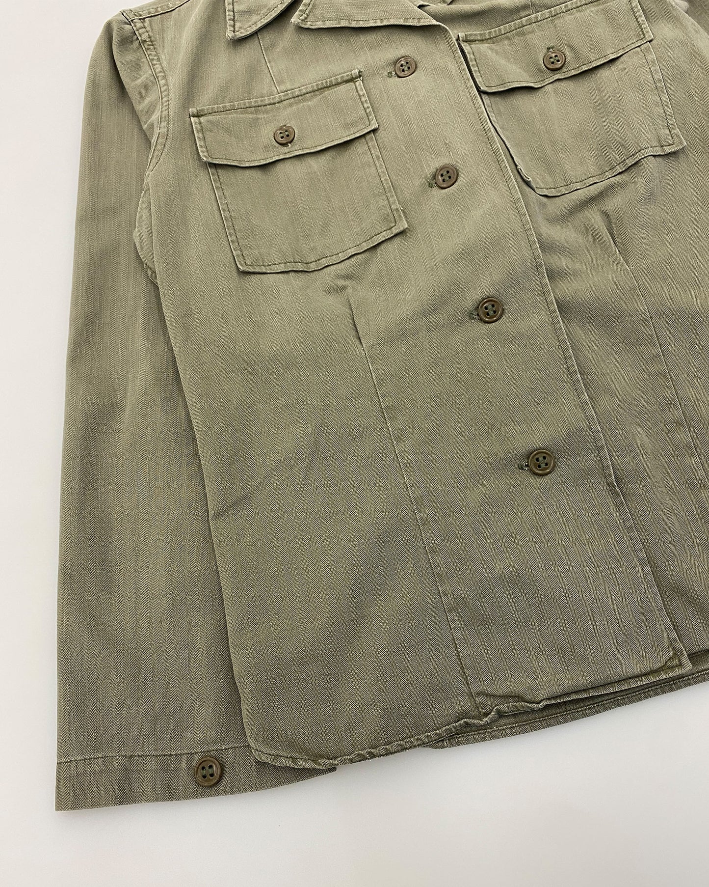 Vintage 1980s Military Herringbone Shirt Khaki Green