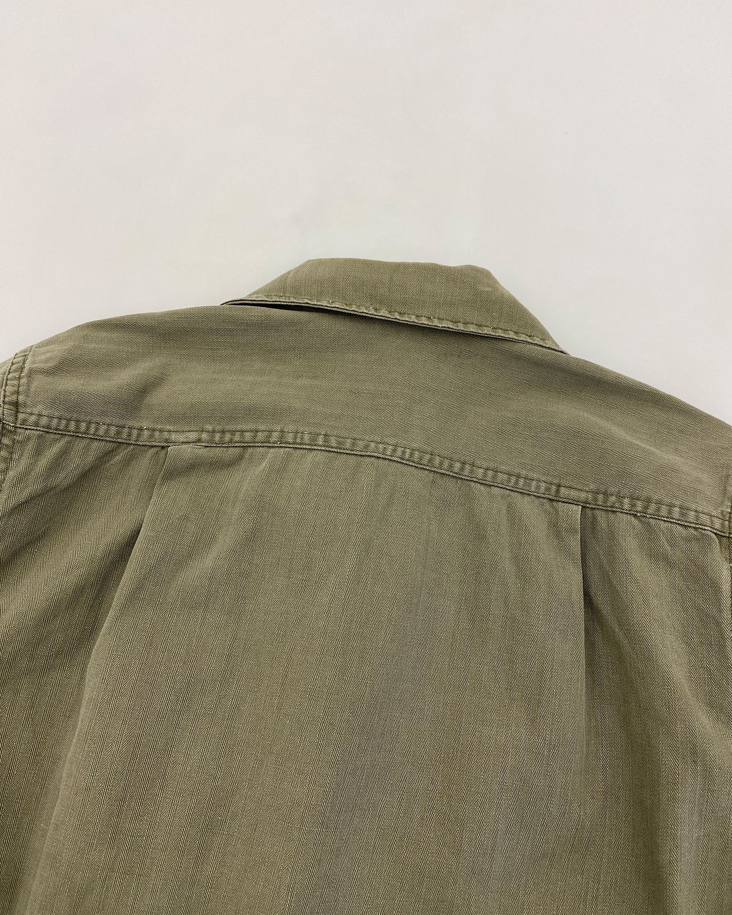 Vintage 1980s Military Herringbone Shirt Khaki Green