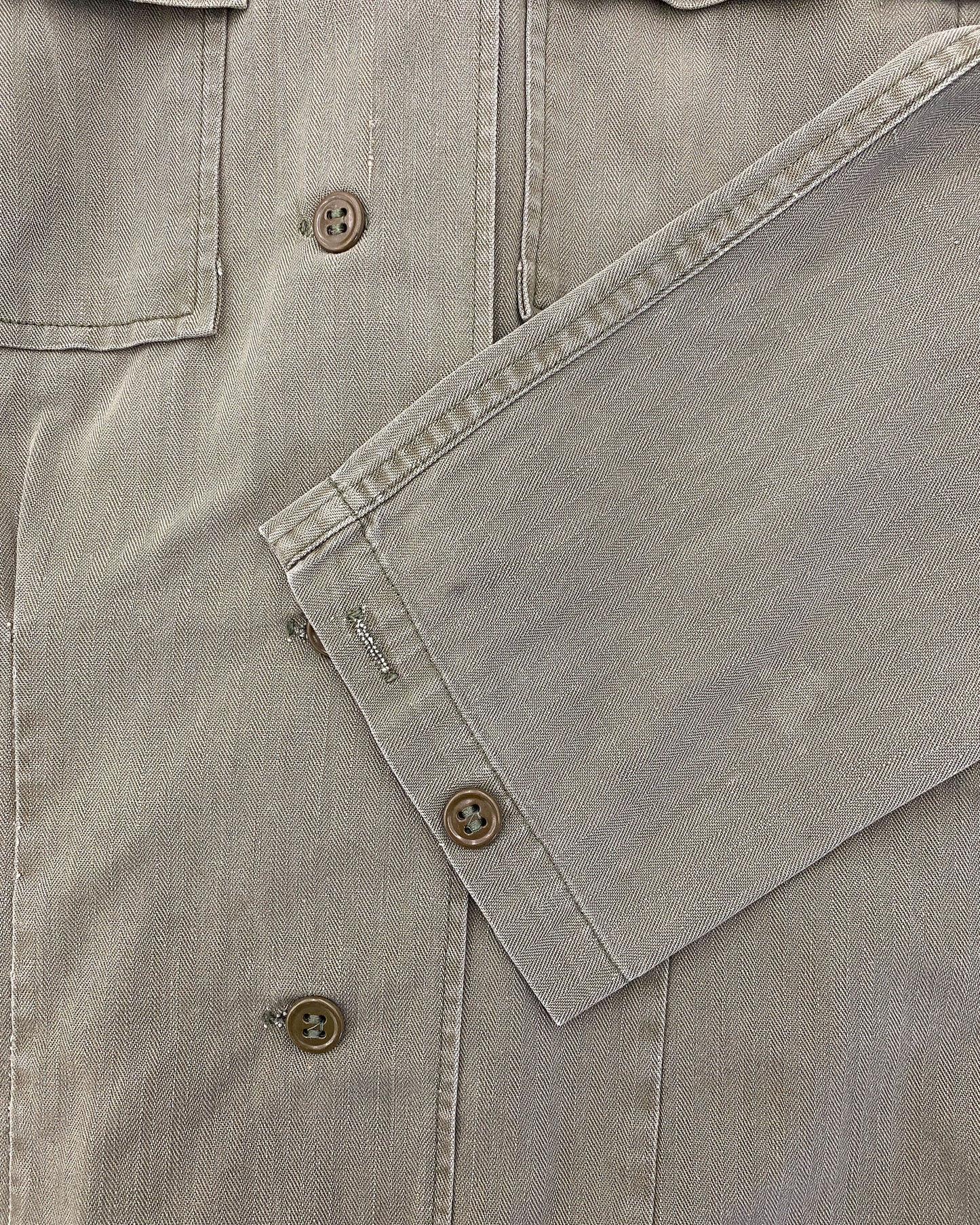 Vintage 1980s Military Herringbone Shirt Khaki Green