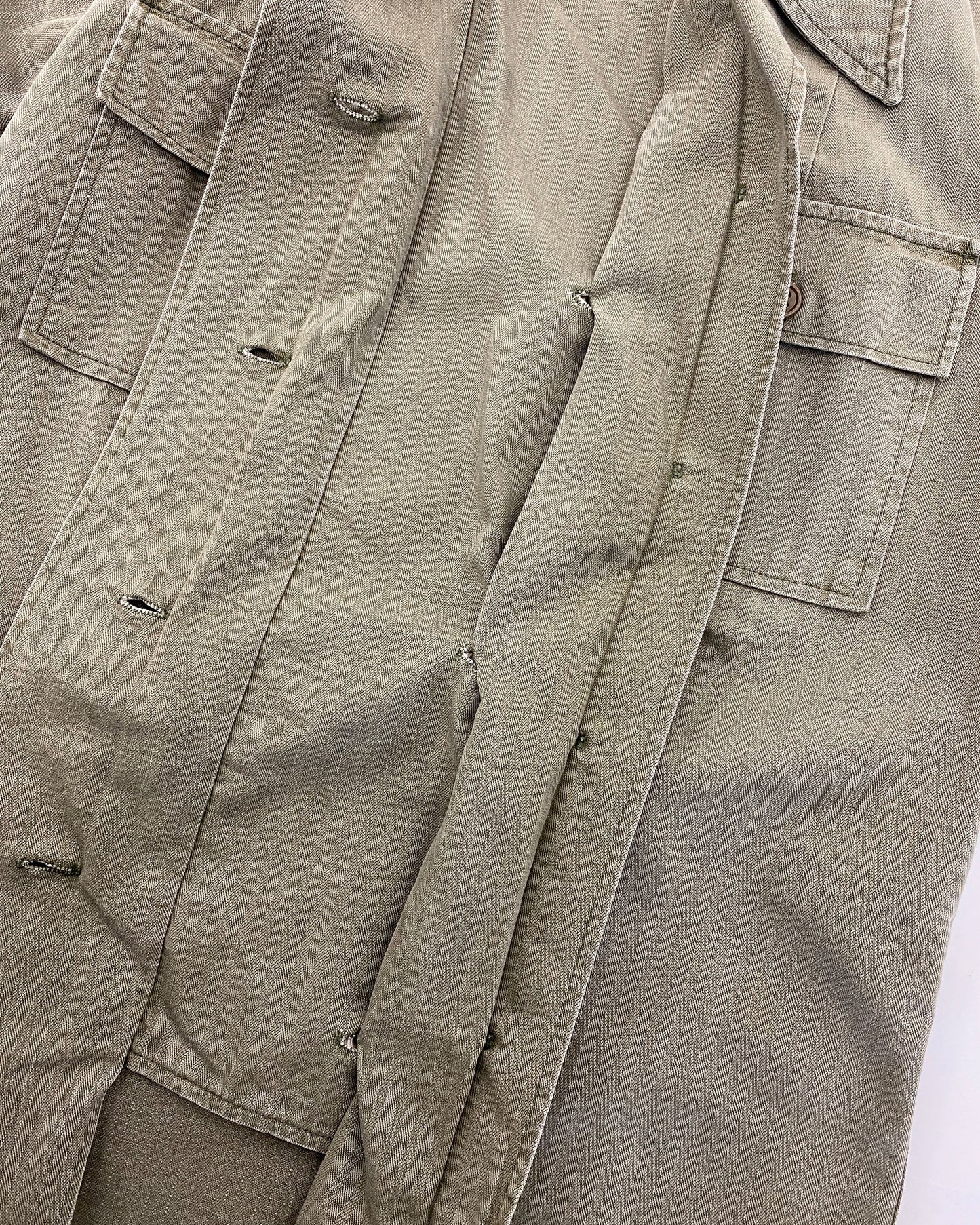 Vintage 1980s Military Herringbone Shirt Khaki Green