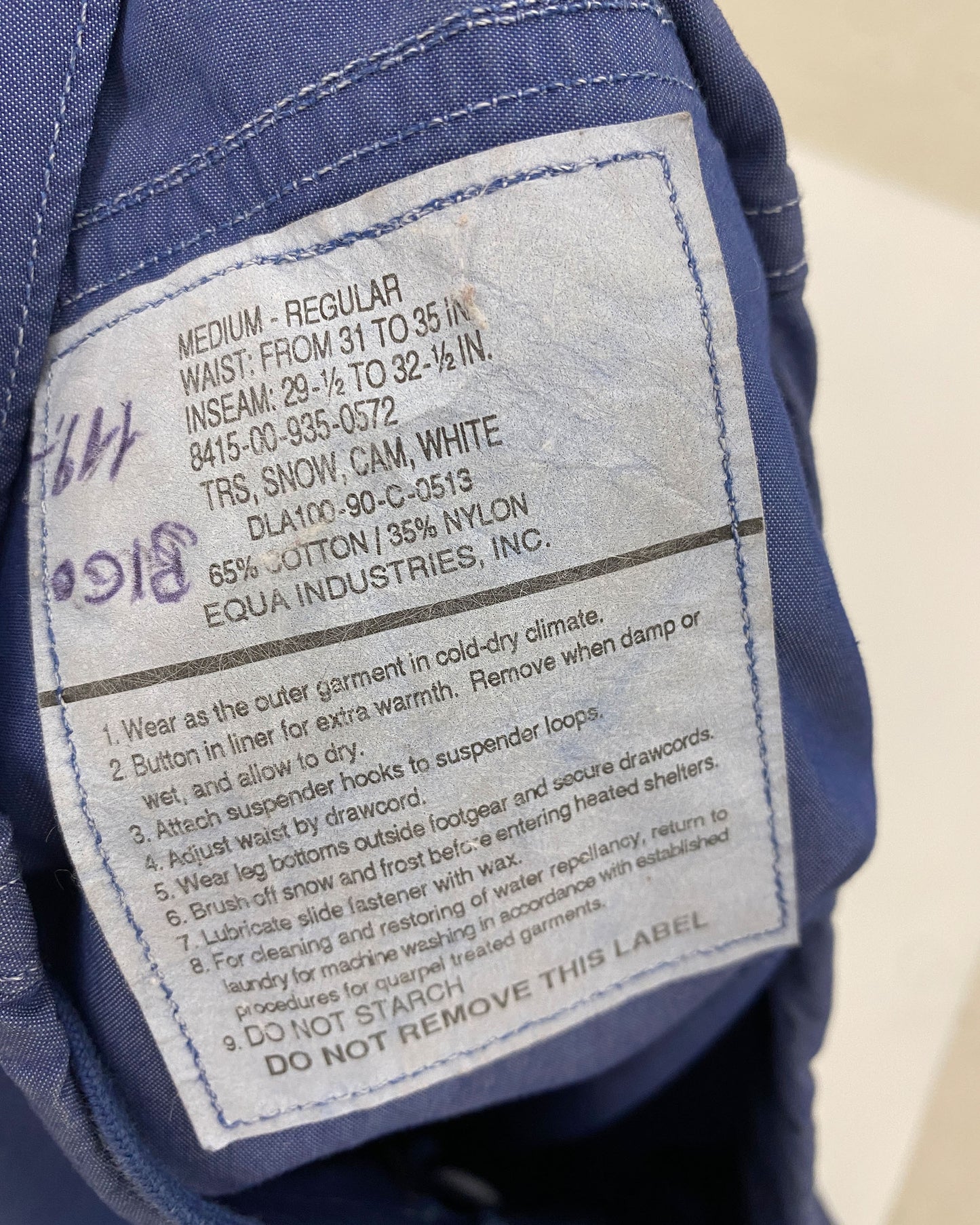 Vintage 1990s Dyed US Army Snow Pants Blue