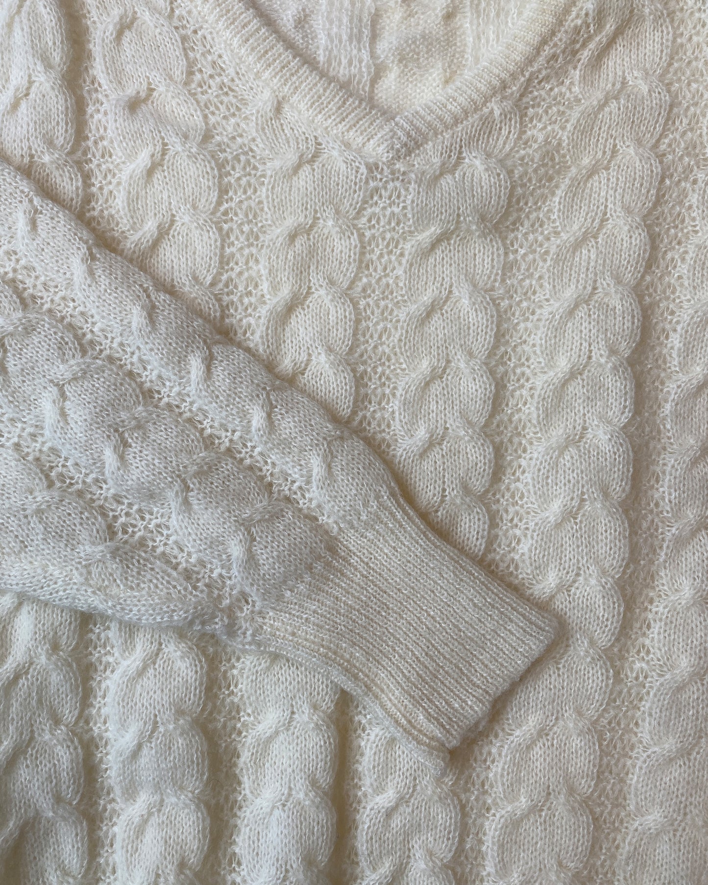 Vintage 1970s Mohair V-Neck Knit Sweater White