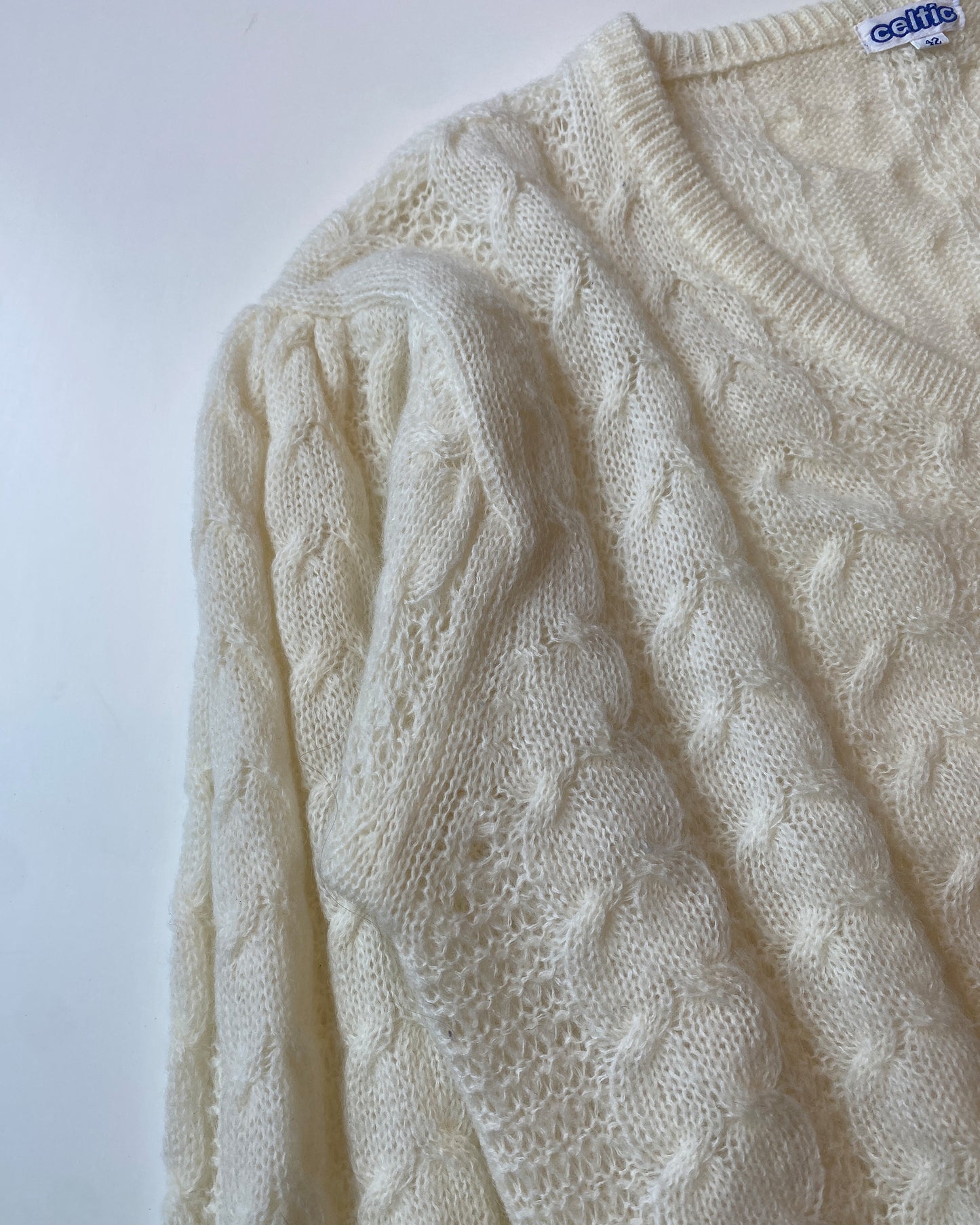 Vintage 1970s Mohair V-Neck Knit Sweater White