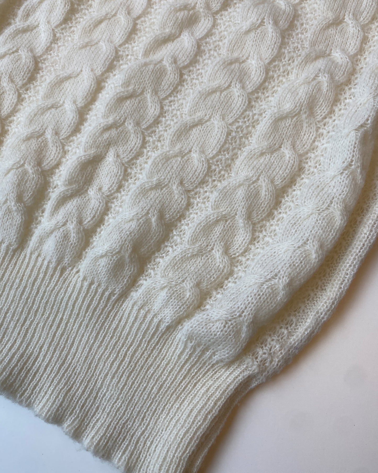 Vintage 1970s Mohair V-Neck Knit Sweater White