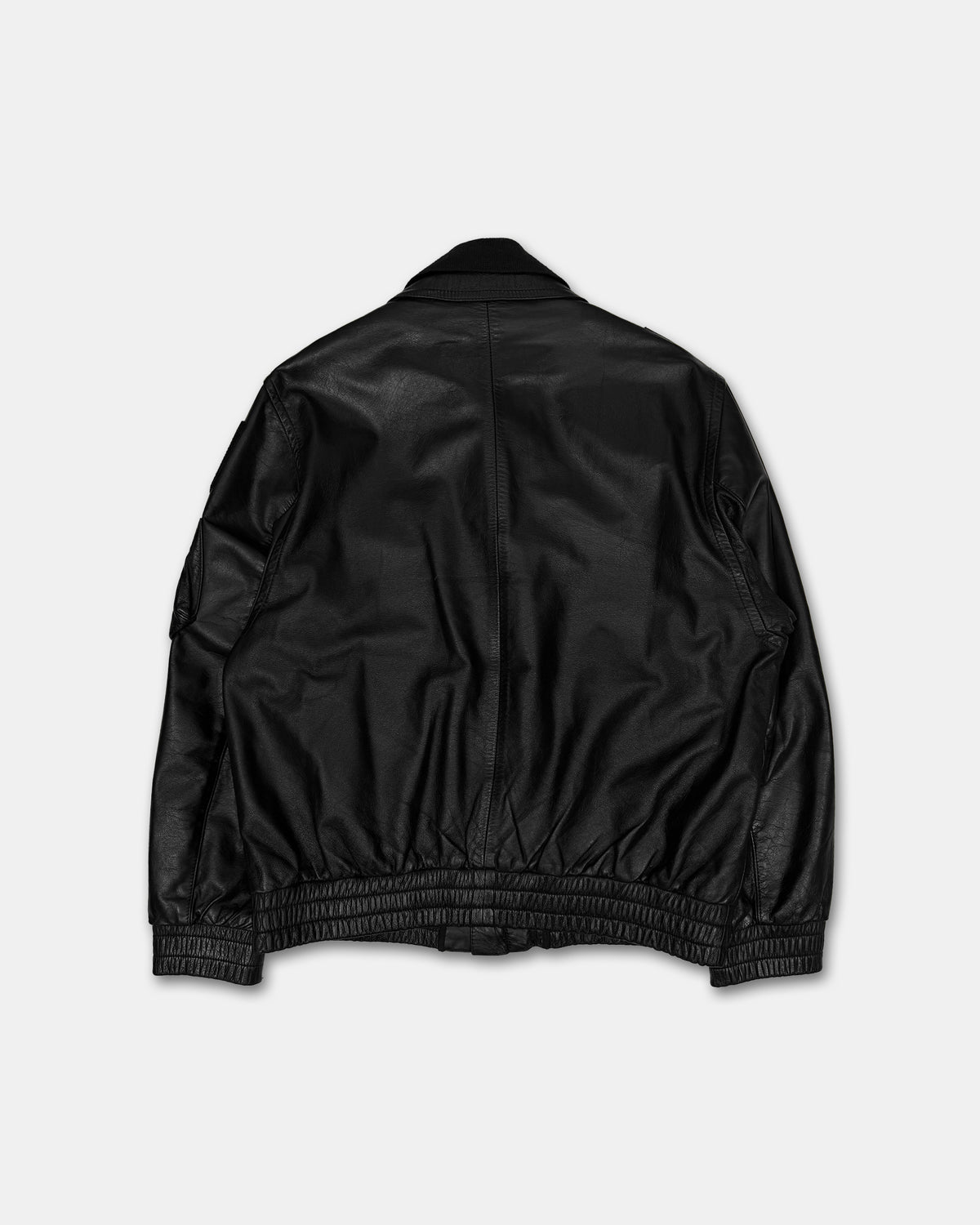 Vintage 1990s Polizei Riri Zip Wool Collar Chest Pocket Leather Jacket Black