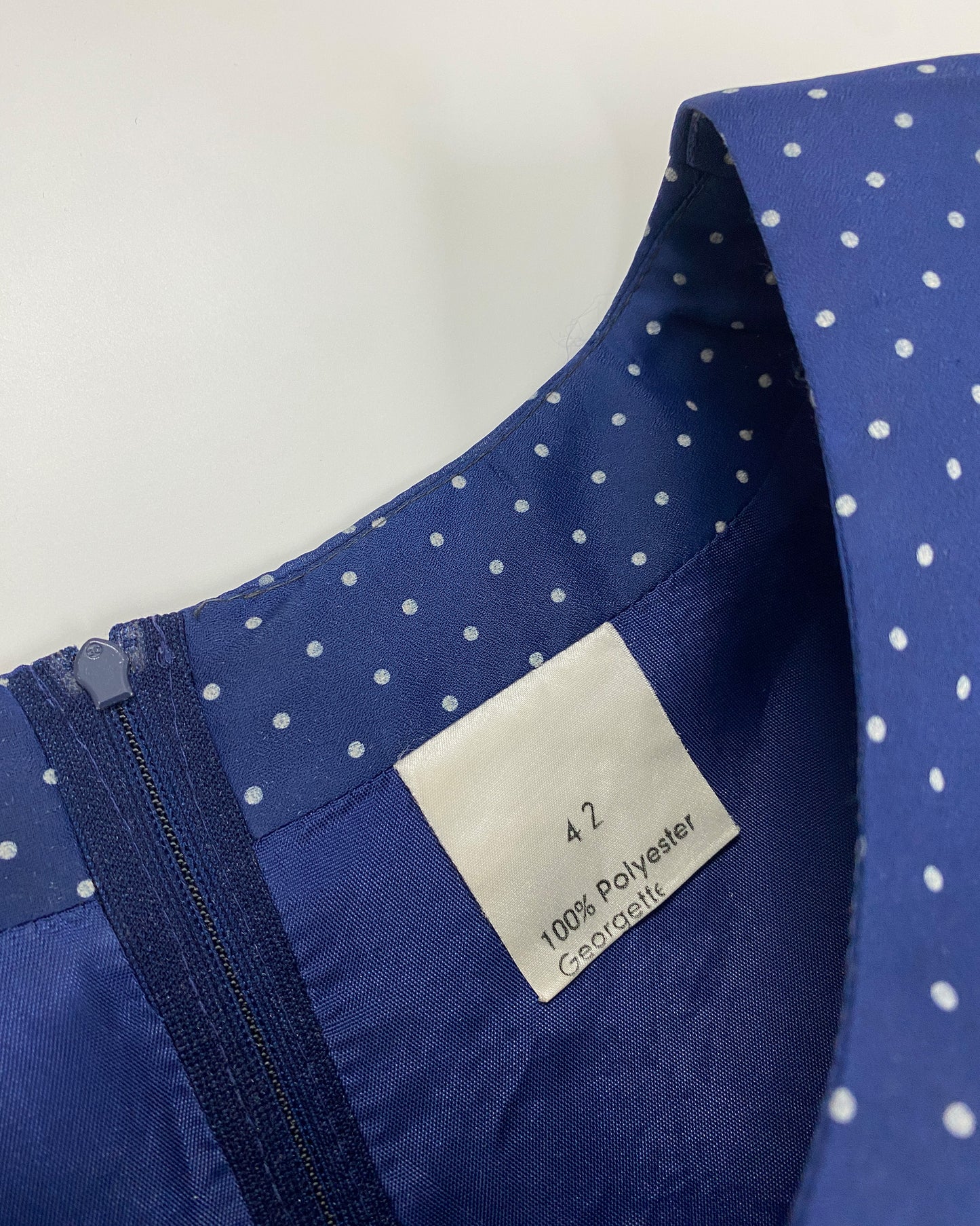 Vintage 1970s Polka Dot Butterfly Sleeves Dress Navy