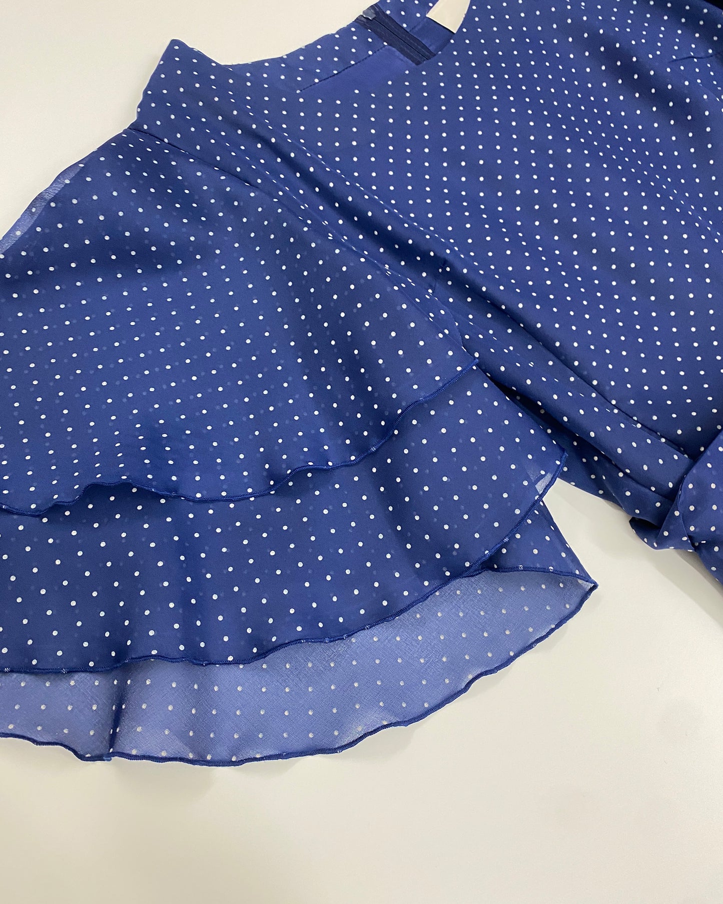 Vintage 1970s Polka Dot Butterfly Sleeves Dress Navy