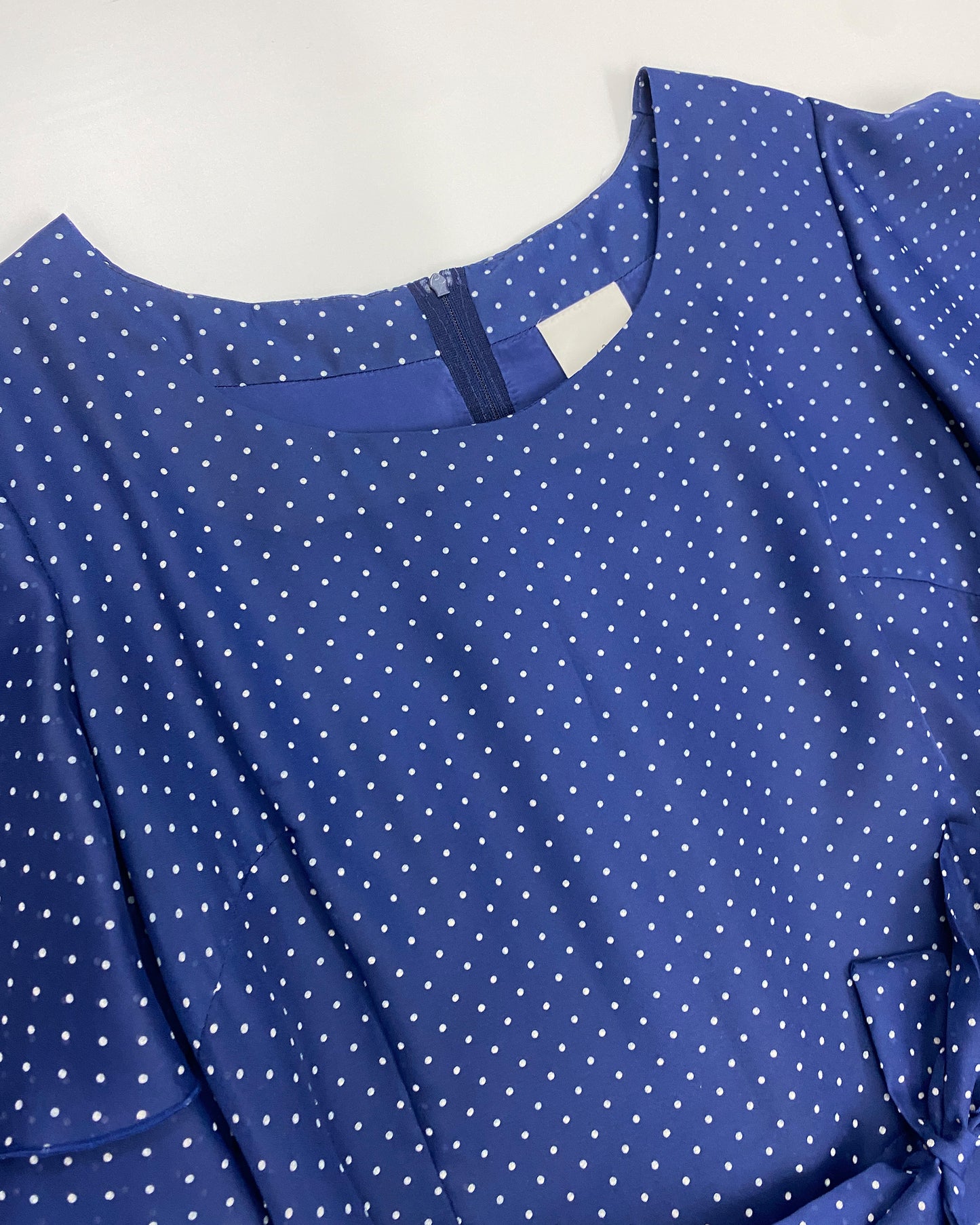 Vintage 1970s Polka Dot Butterfly Sleeves Dress Navy