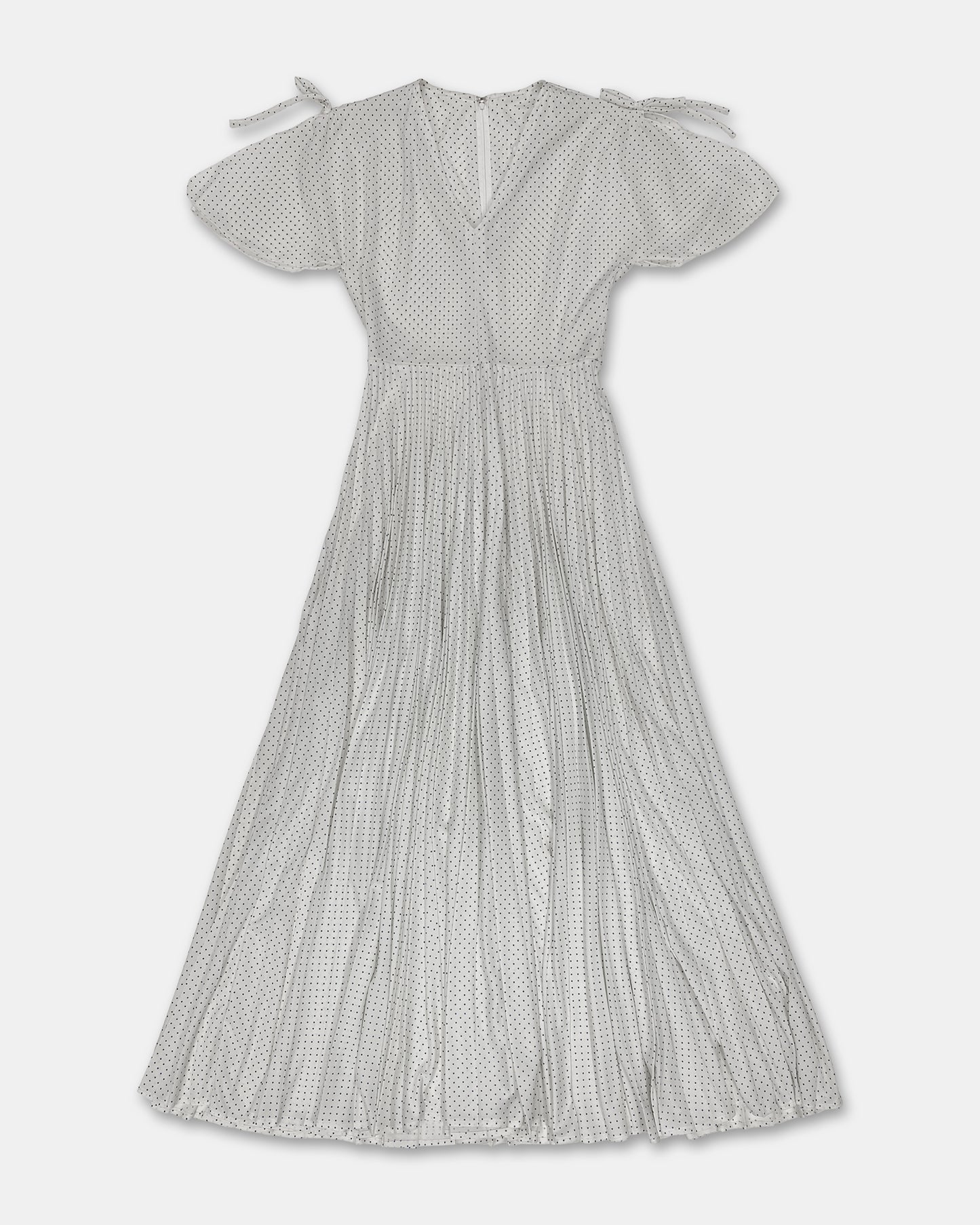 Vintage 1970s Polka Dot Shoulder Slit Dress White