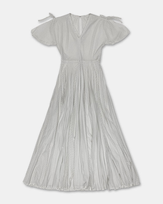 Vintage 1970s Polka Dot Shoulder Slit Dress White