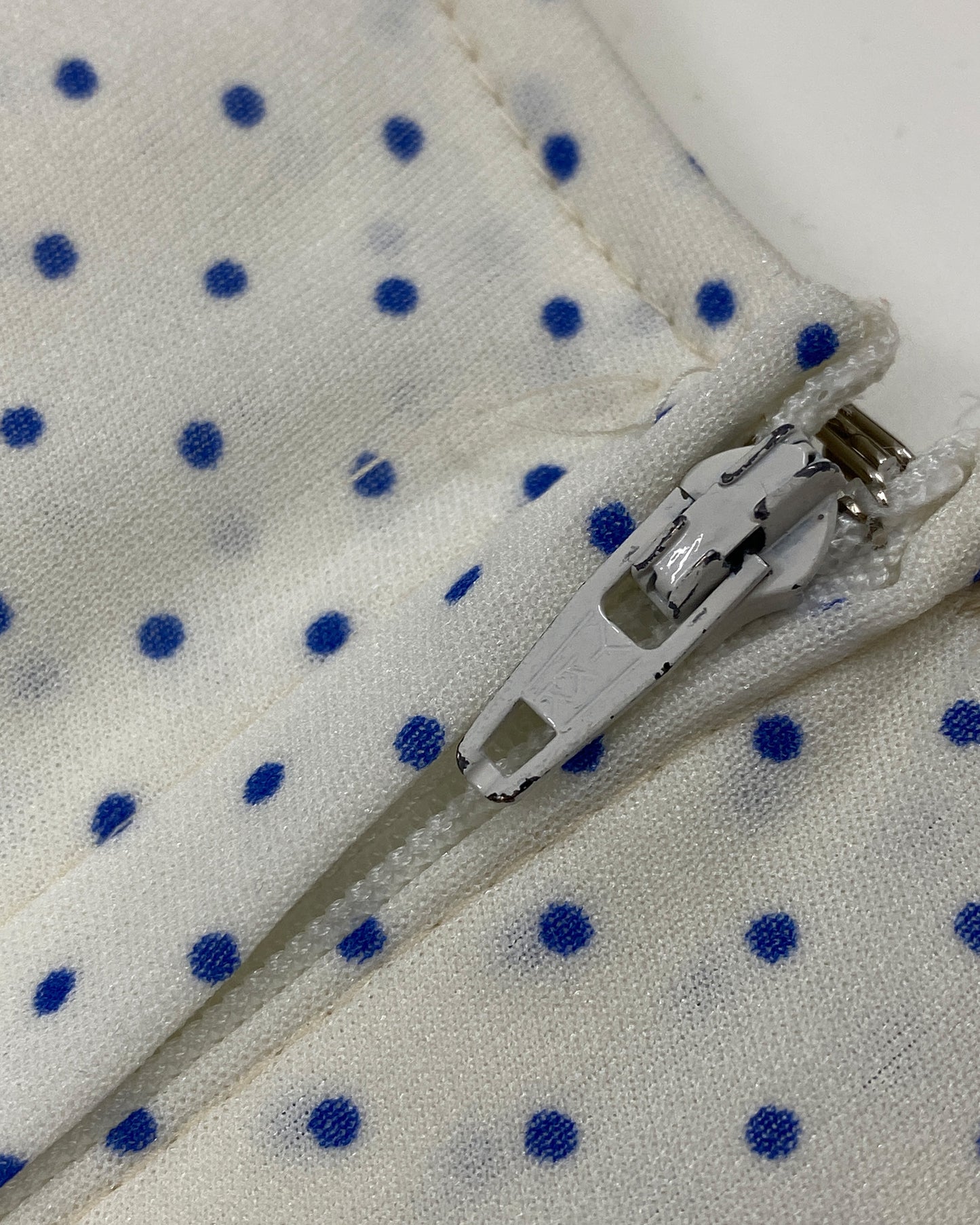 Vintage 1970s Polka Dot Shoulder Slit Dress White