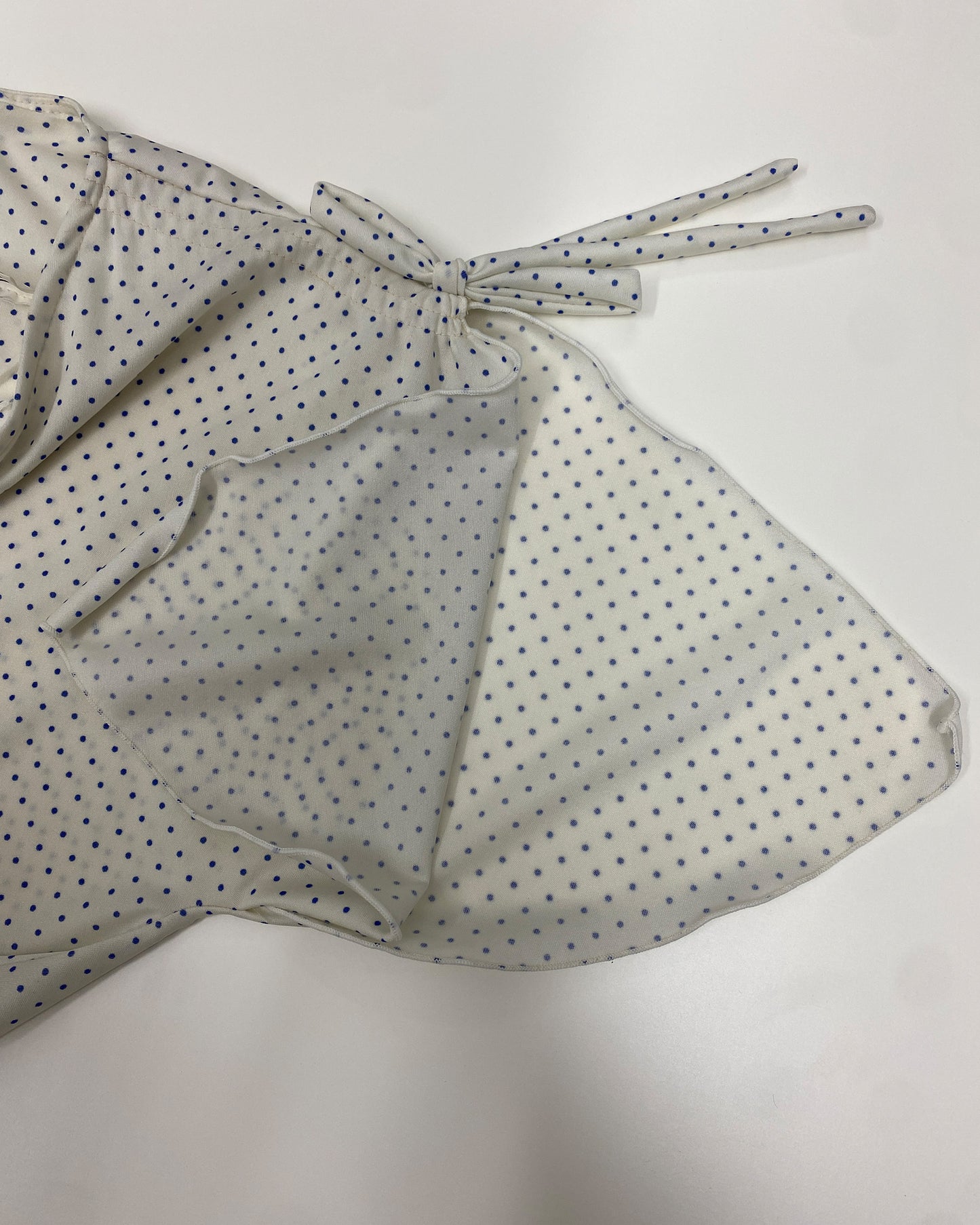 Vintage 1970s Polka Dot Shoulder Slit Dress White