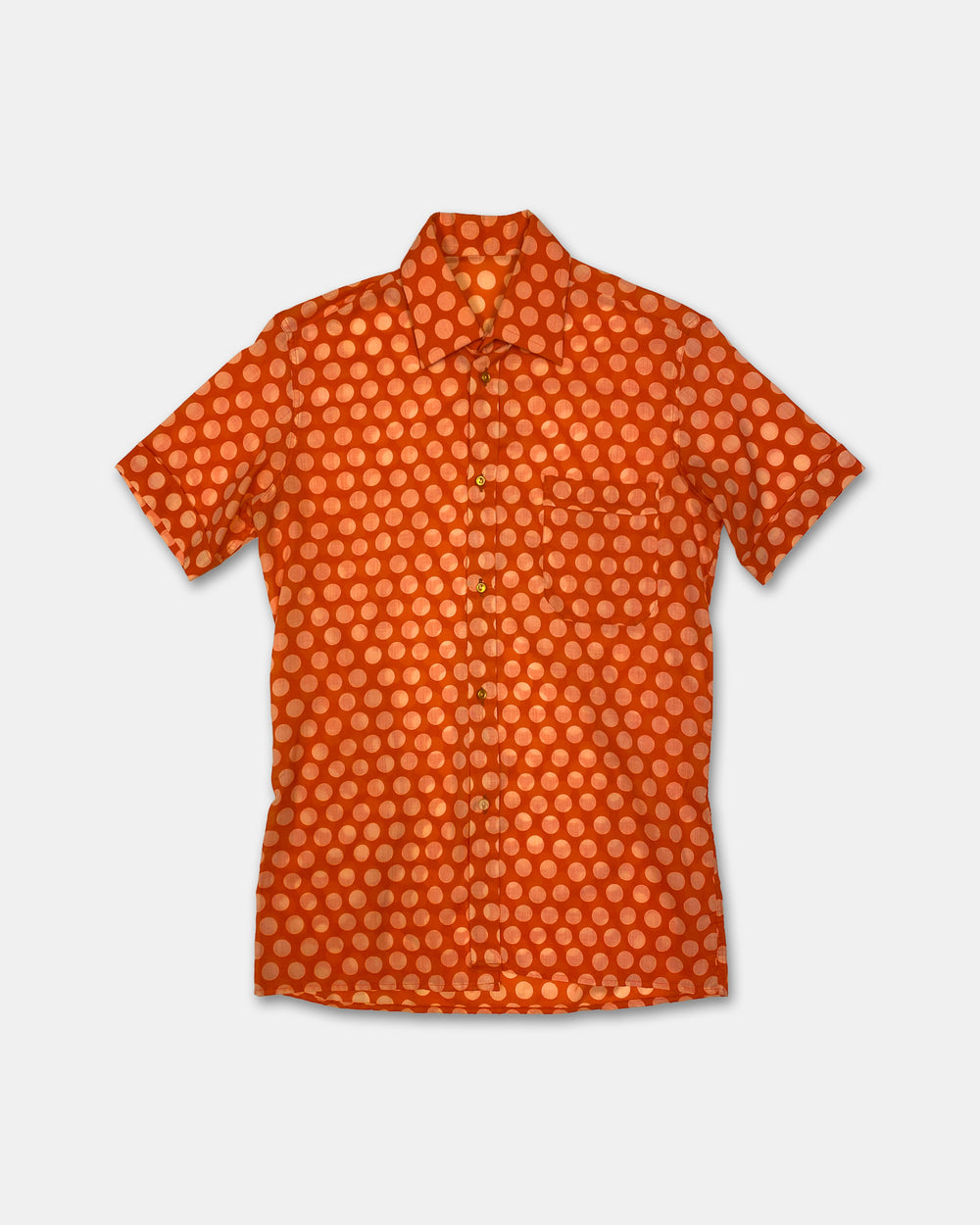 Vintage 1970s Polka Dot Short Sleeve Shirt Orange
