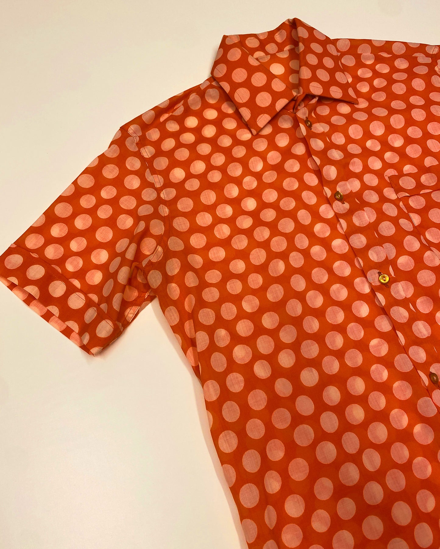 Vintage 1970s Polka Dot Short Sleeve Shirt Orange