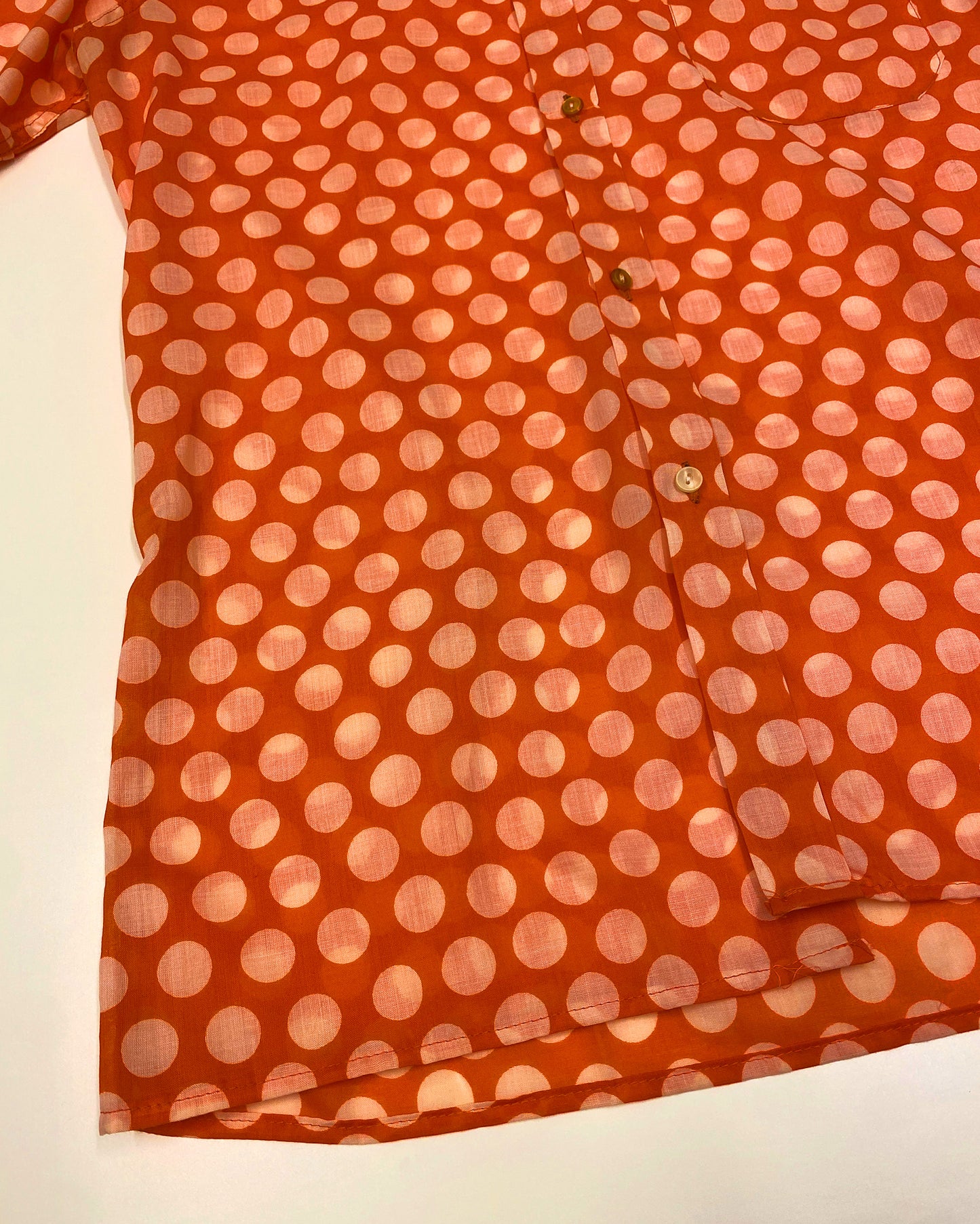 Vintage 1970s Polka Dot Short Sleeve Shirt Orange