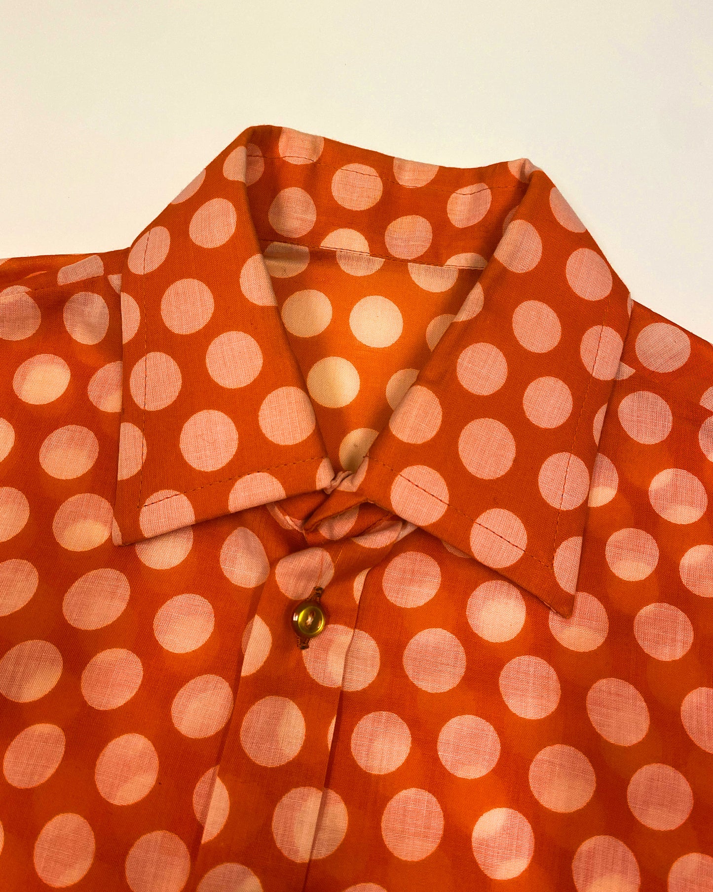 Vintage 1970s Polka Dot Short Sleeve Shirt Orange