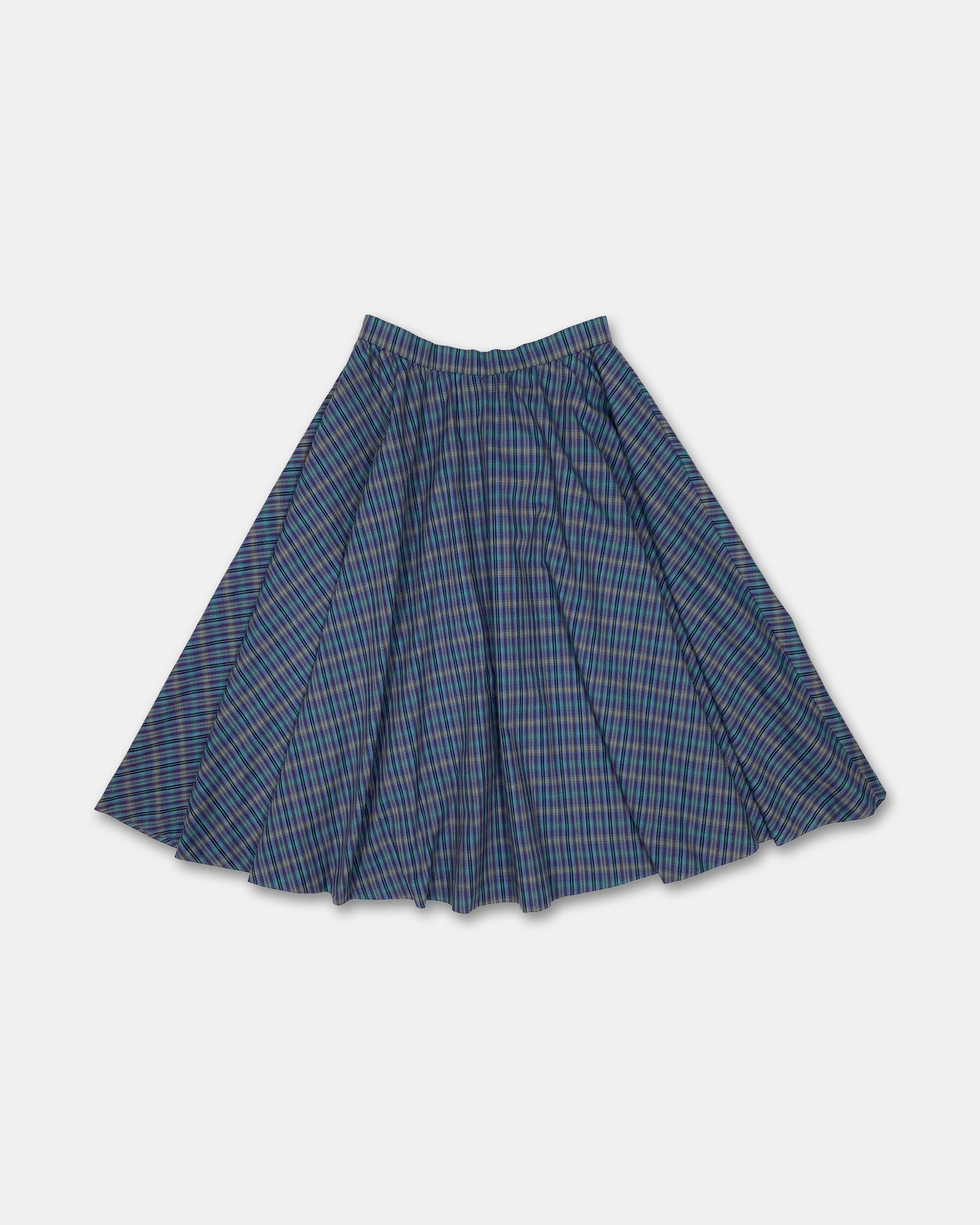 Vintage 1970s Checkered Cotton Skirt Blue