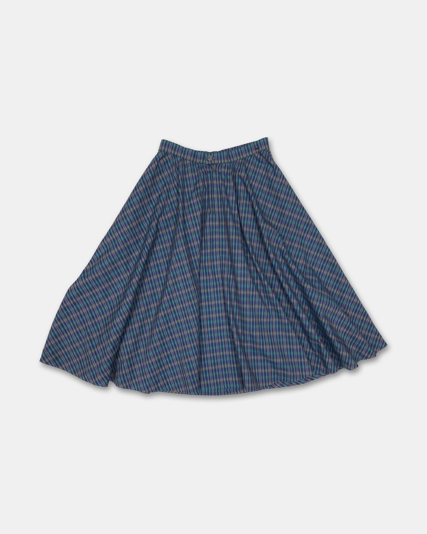 Vintage 1970s Checkered Cotton Skirt Blue