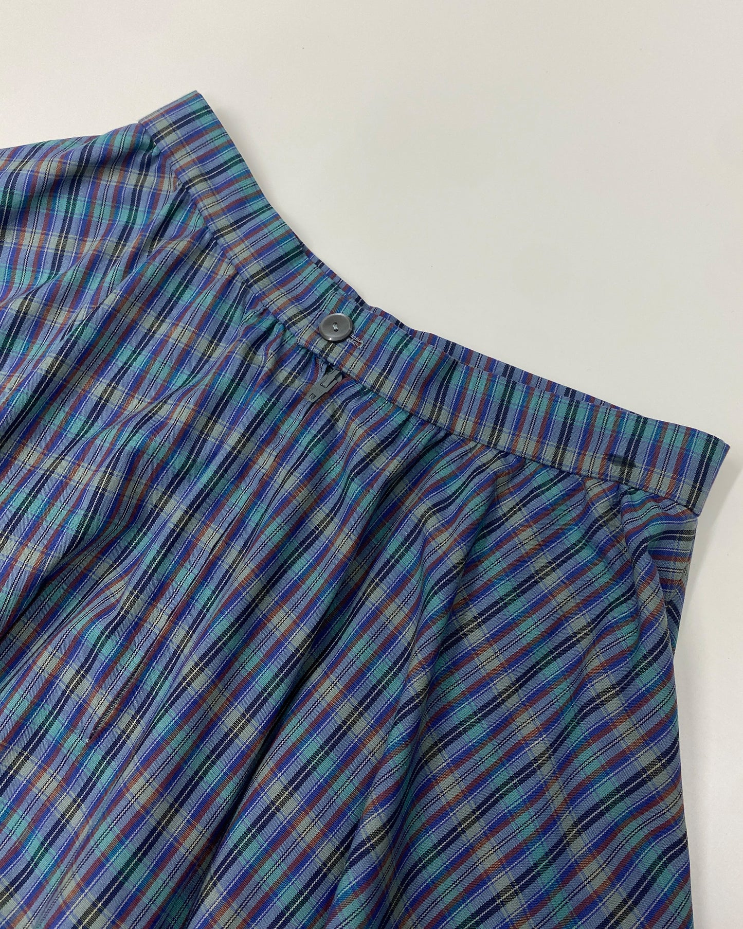 Vintage 1970s Checkered Cotton Skirt Blue