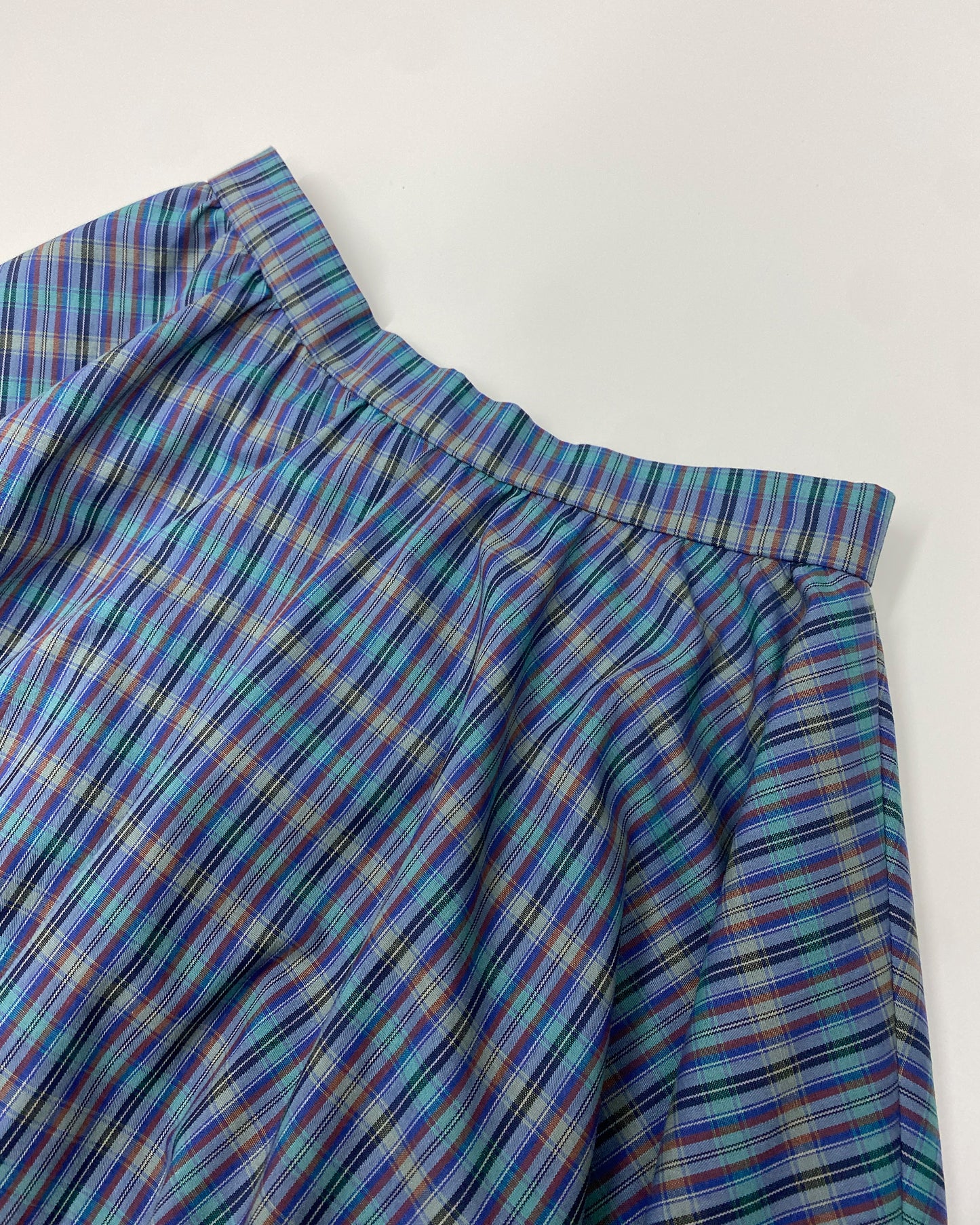 Vintage 1970s Checkered Cotton Skirt Blue