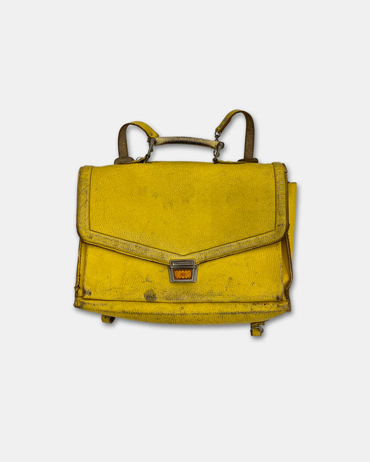 Vintage 1960s Leather School Backpack Yellow