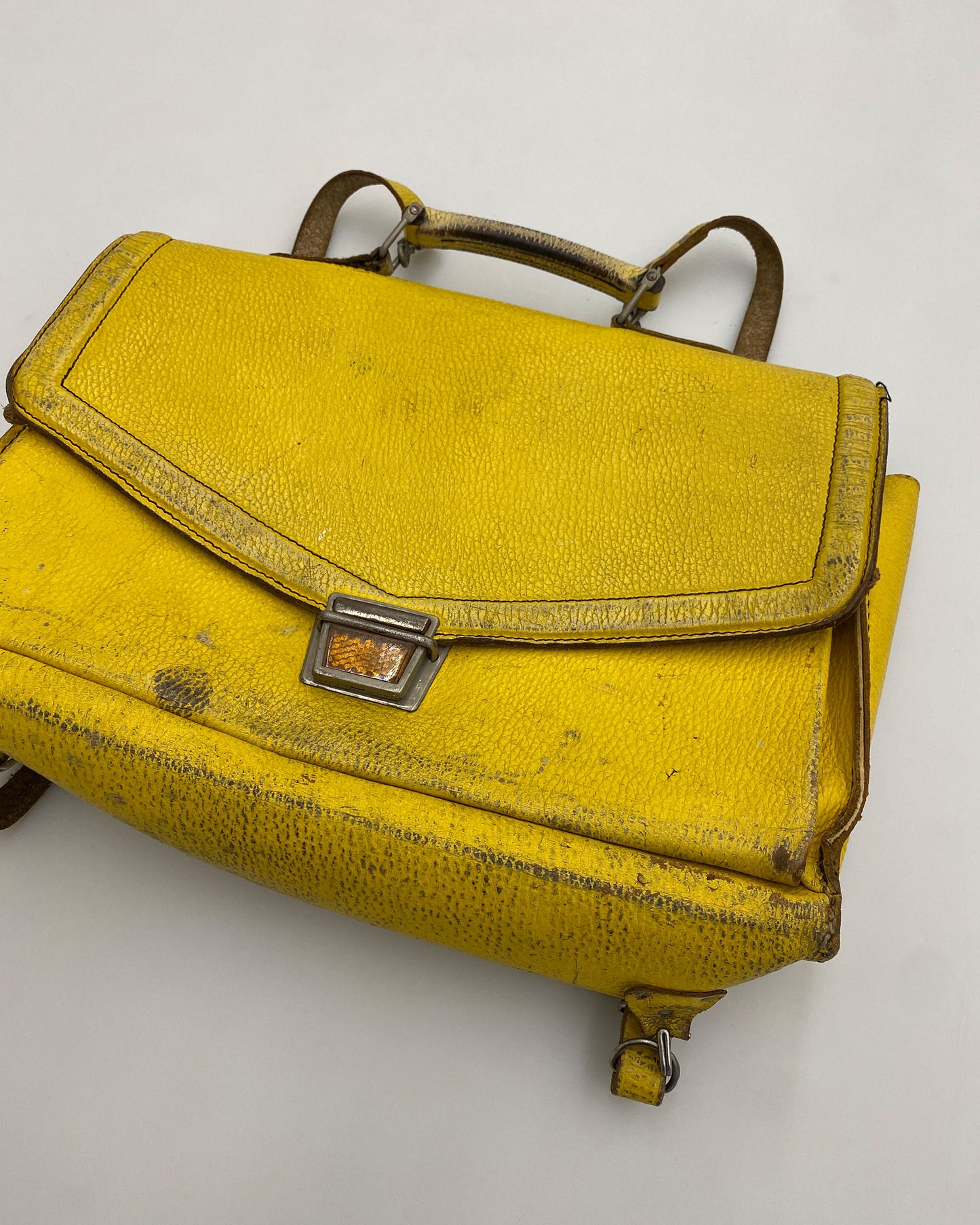 Vintage 1960s Leather School Backpack Yellow