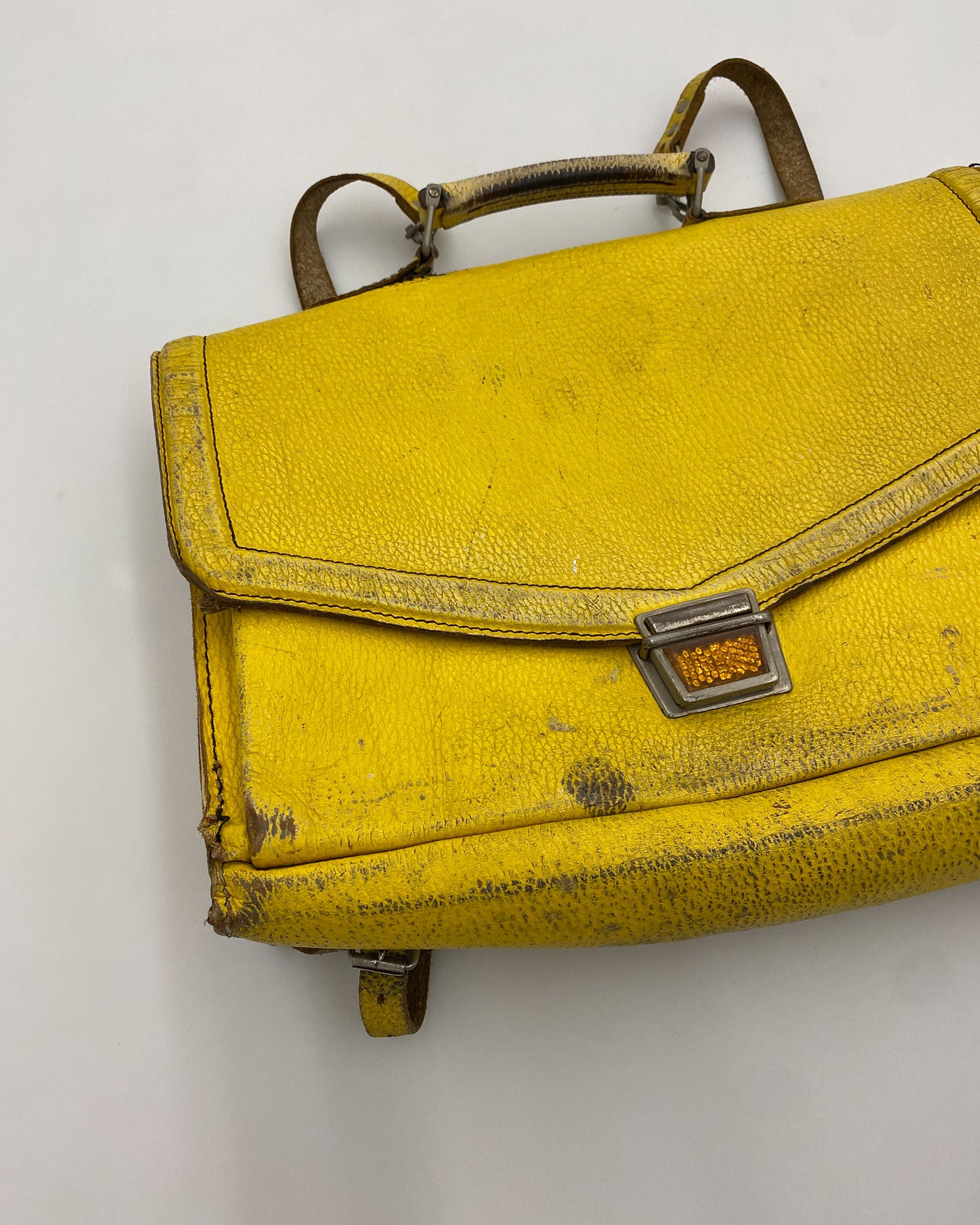 Vintage 1960s Leather School Backpack Yellow