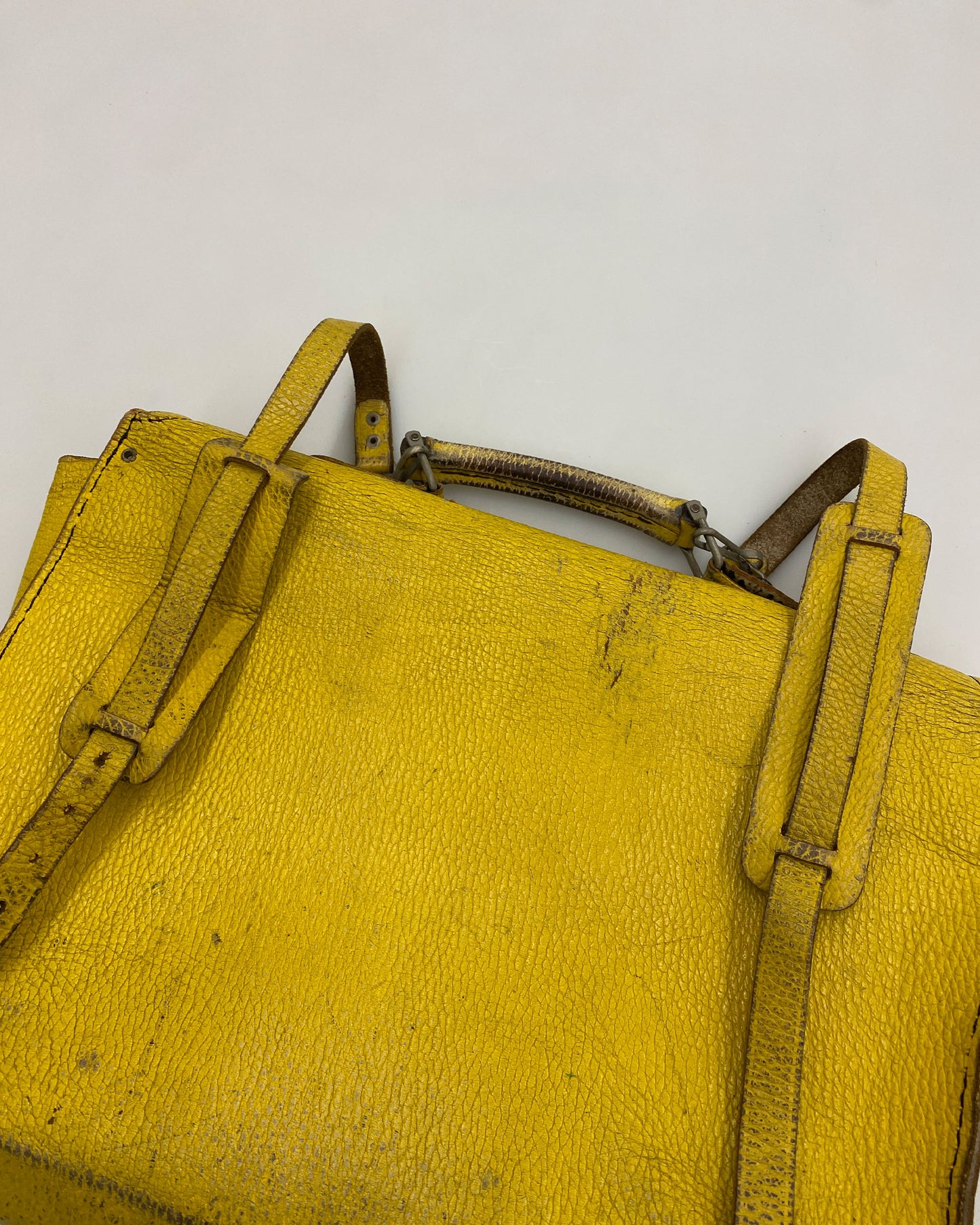 Vintage 1960s Leather School Backpack Yellow
