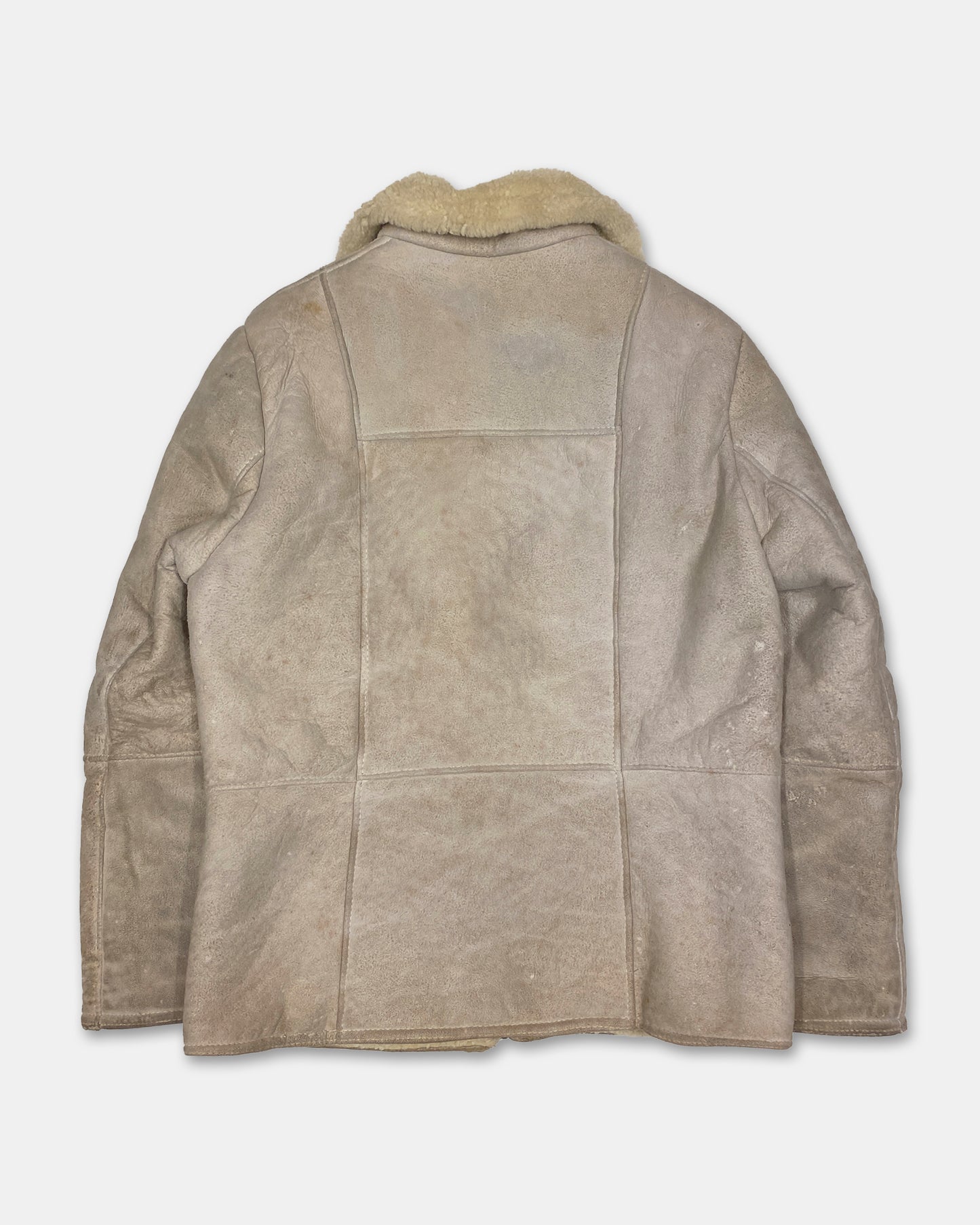 Vintage 1960s Shearling Suede Leather Jacket White Beige