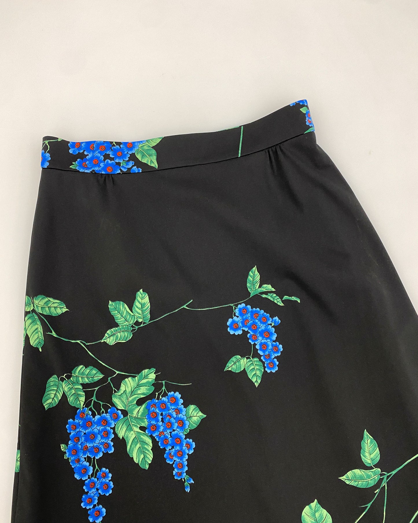 Vintage 1980s Flower Print Maxi Skirt Black