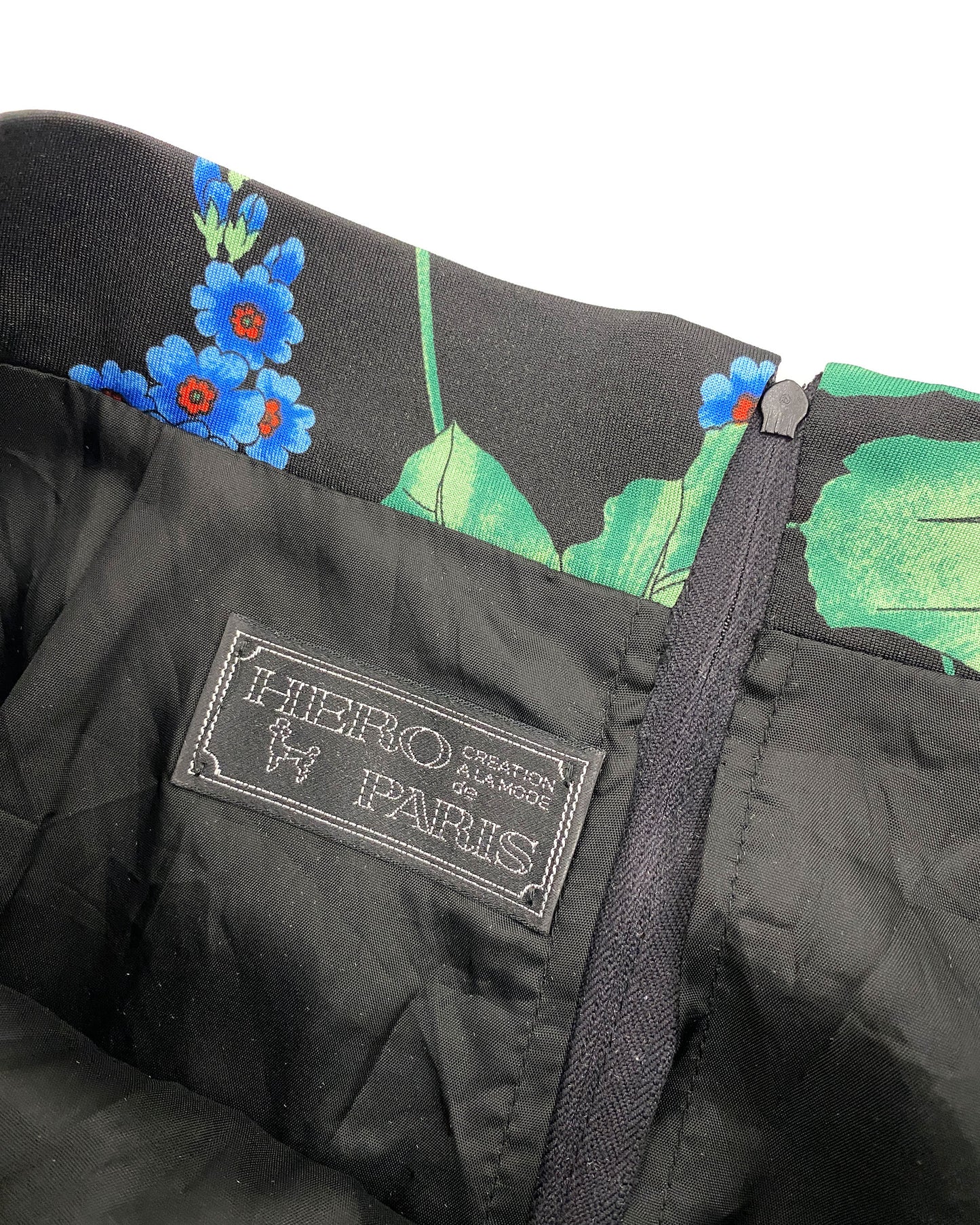 Vintage 1980s Flower Print Maxi Skirt and Fringed Triangle Scarf Set Black