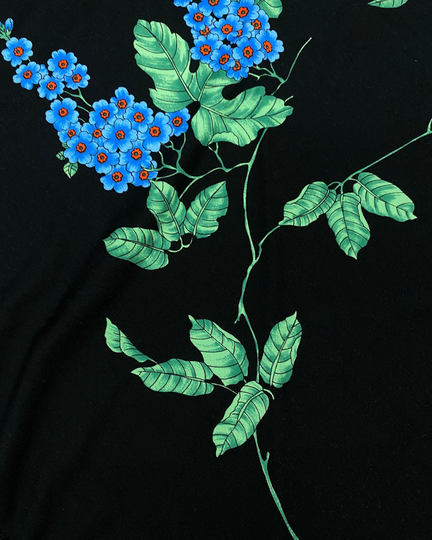 Vintage 1980s Flower Print Maxi Skirt and Fringed Triangle Scarf Set Black