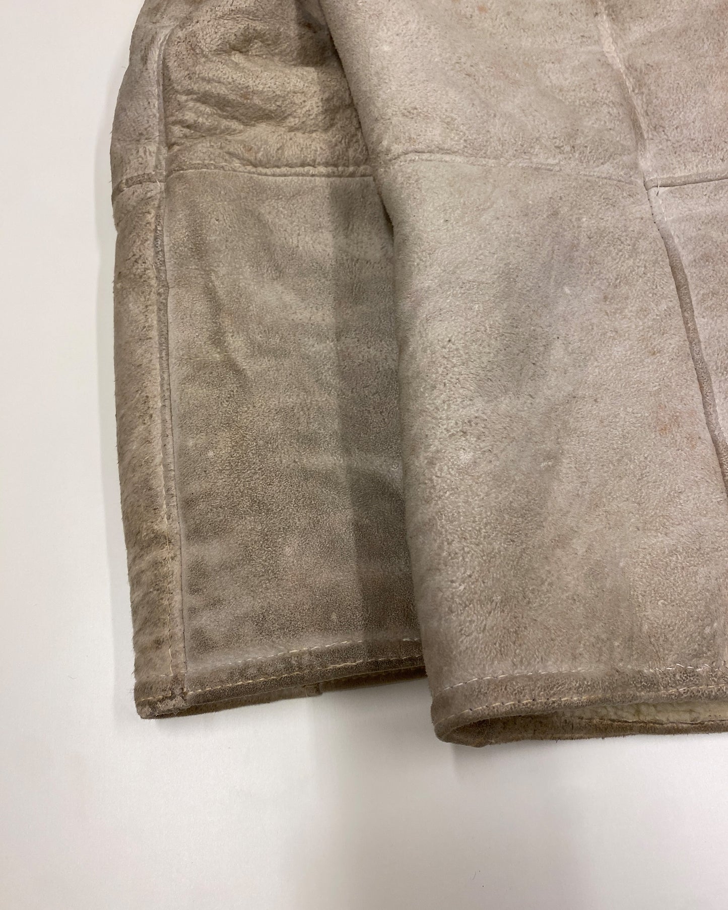 Vintage 1960s Shearling Suede Leather Jacket White Beige