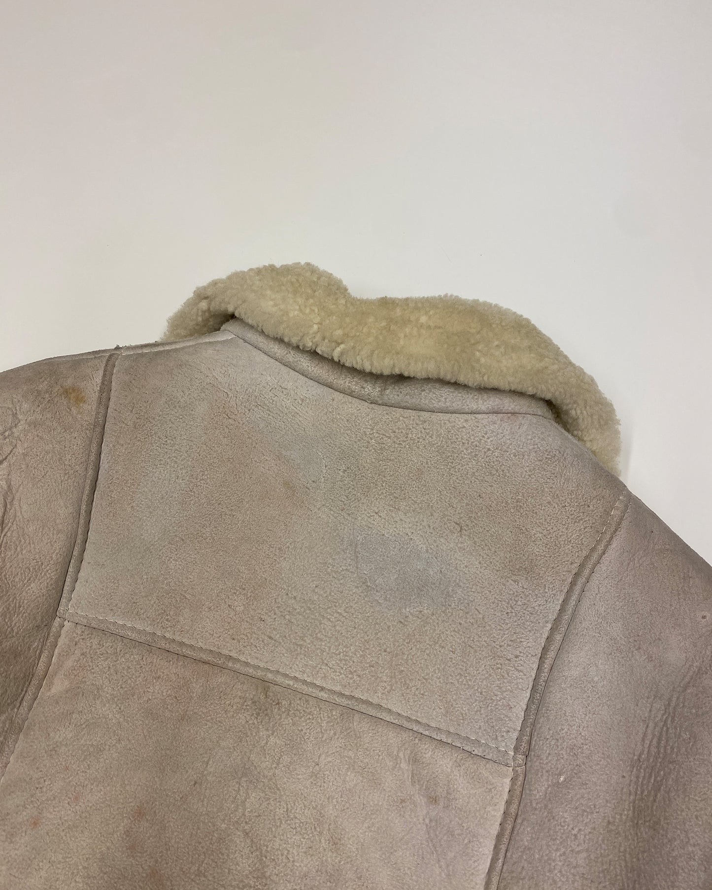 Vintage 1960s Shearling Suede Leather Jacket White Beige