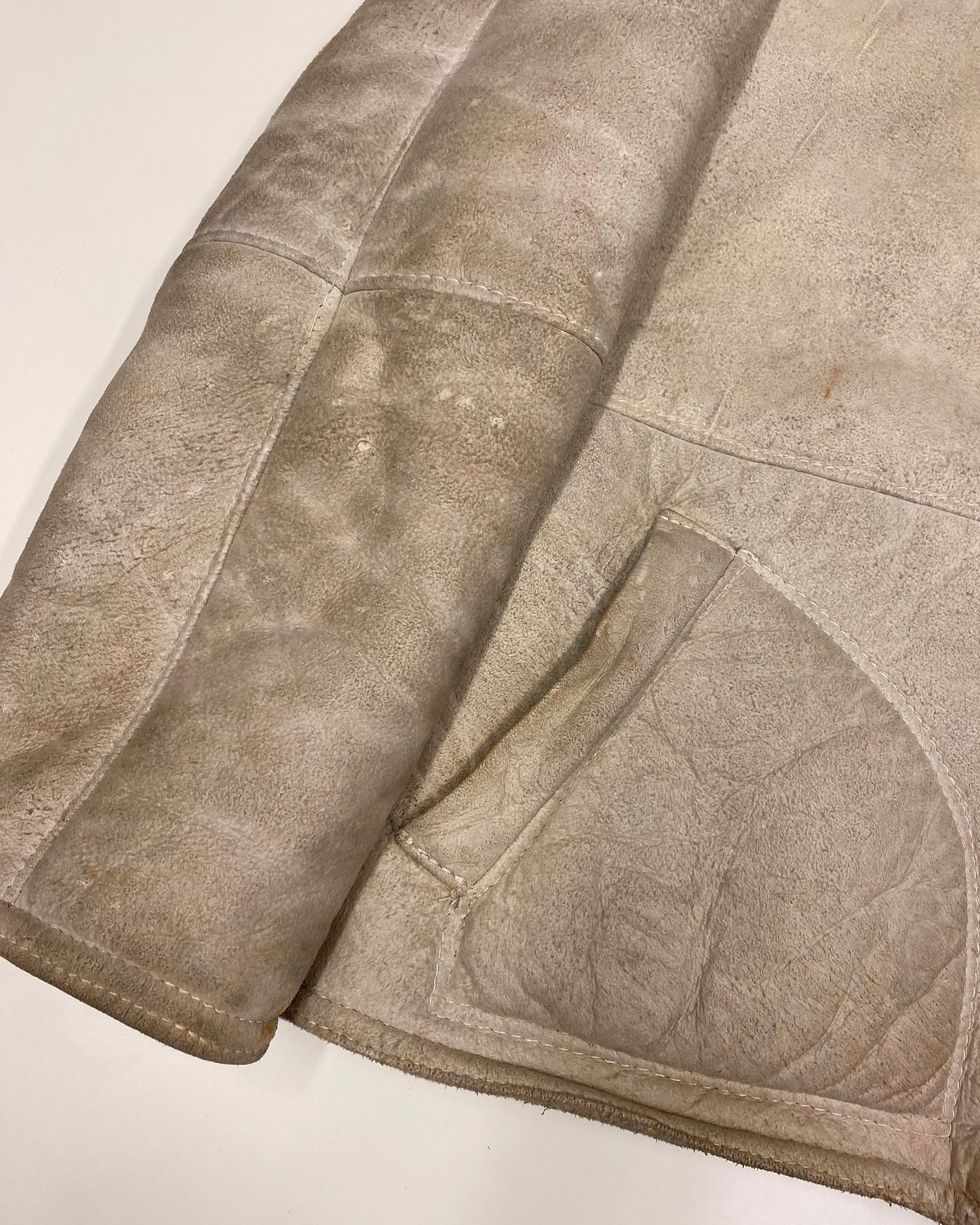 Vintage 1960s Shearling Suede Leather Jacket White Beige