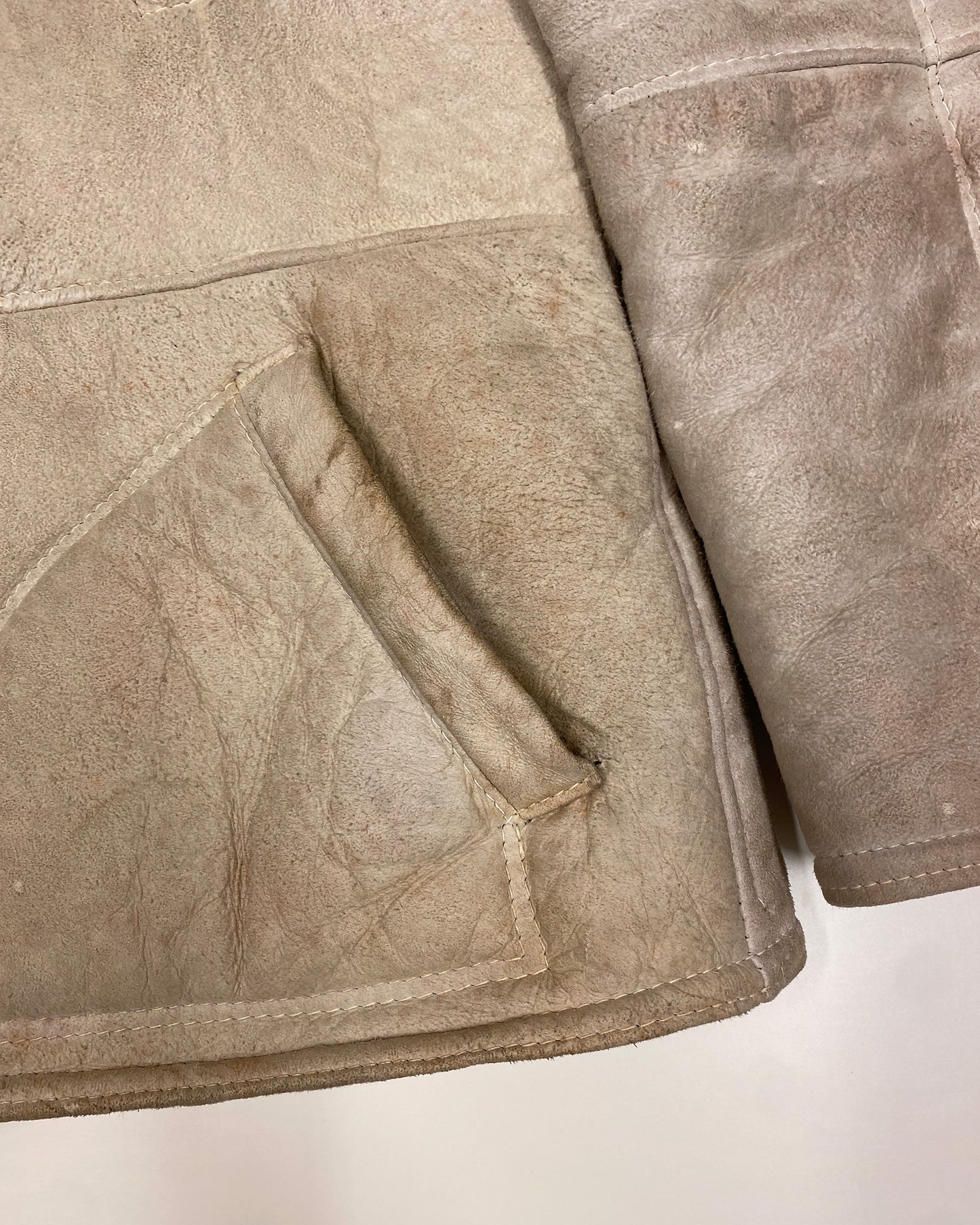 Vintage 1960s Shearling Suede Leather Jacket White Beige