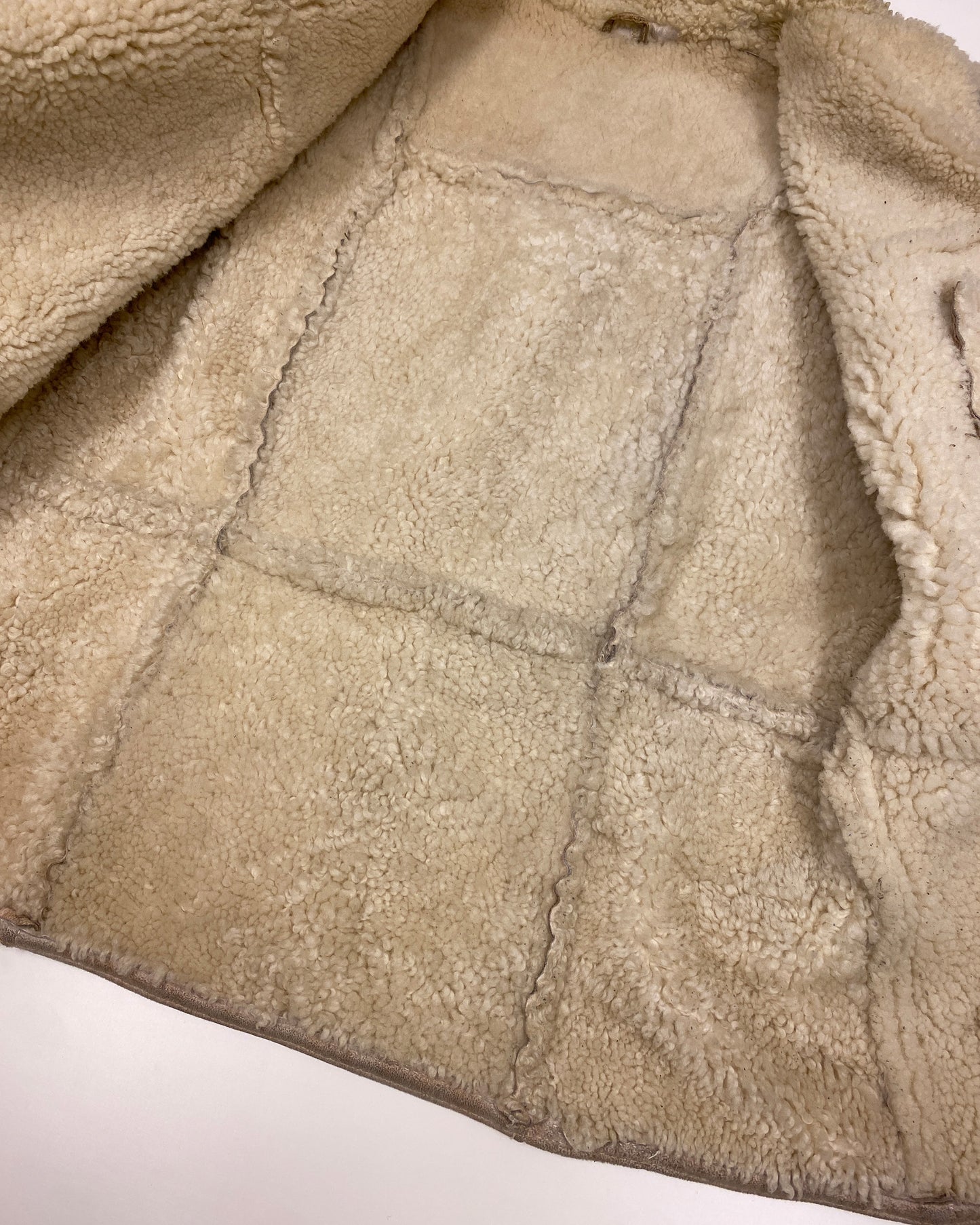 Vintage 1960s Shearling Suede Leather Jacket White Beige