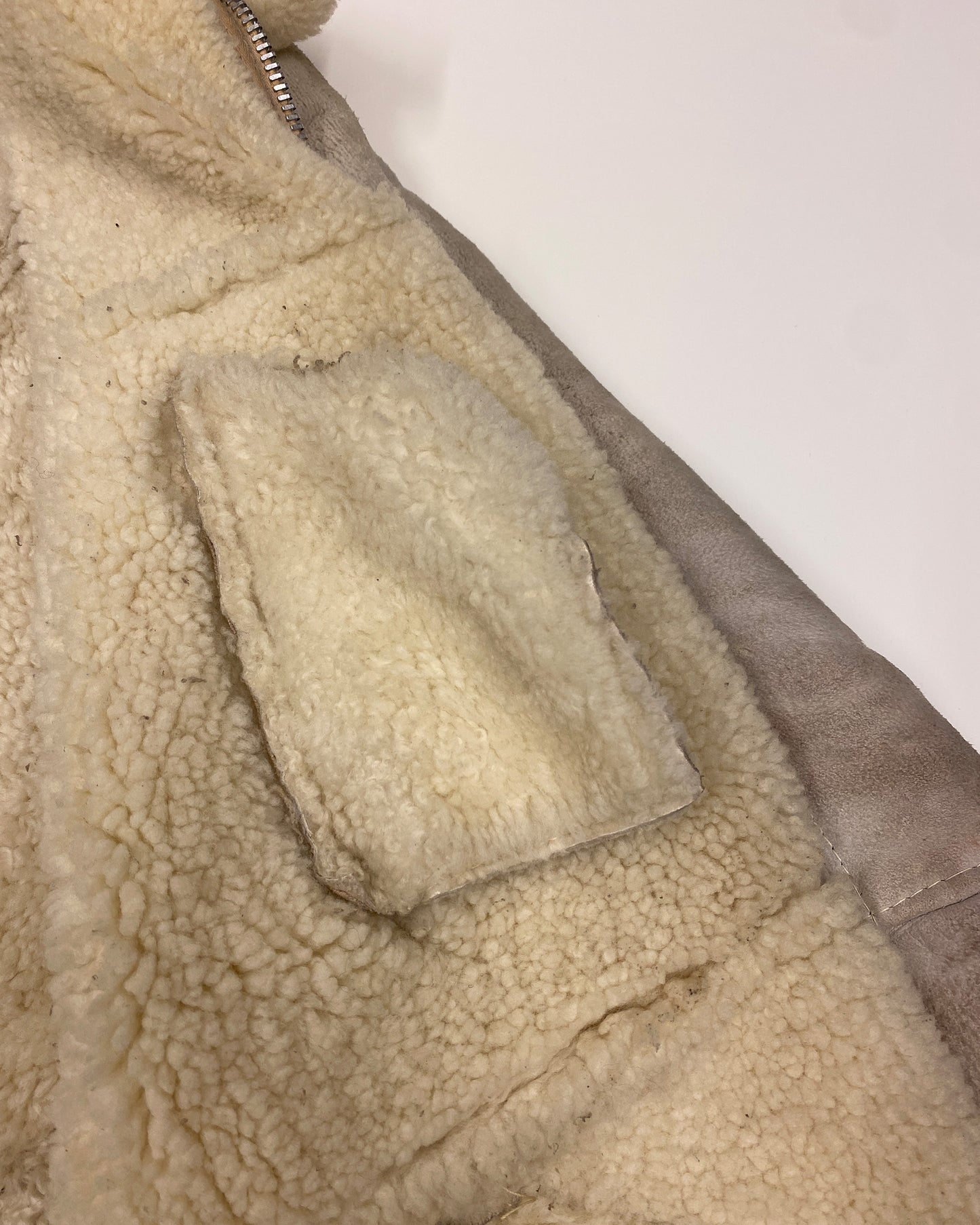 Vintage 1960s Shearling Suede Leather Jacket White Beige