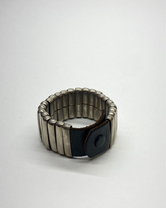 Vintage 1990s Leather Bracelet Brown Silver