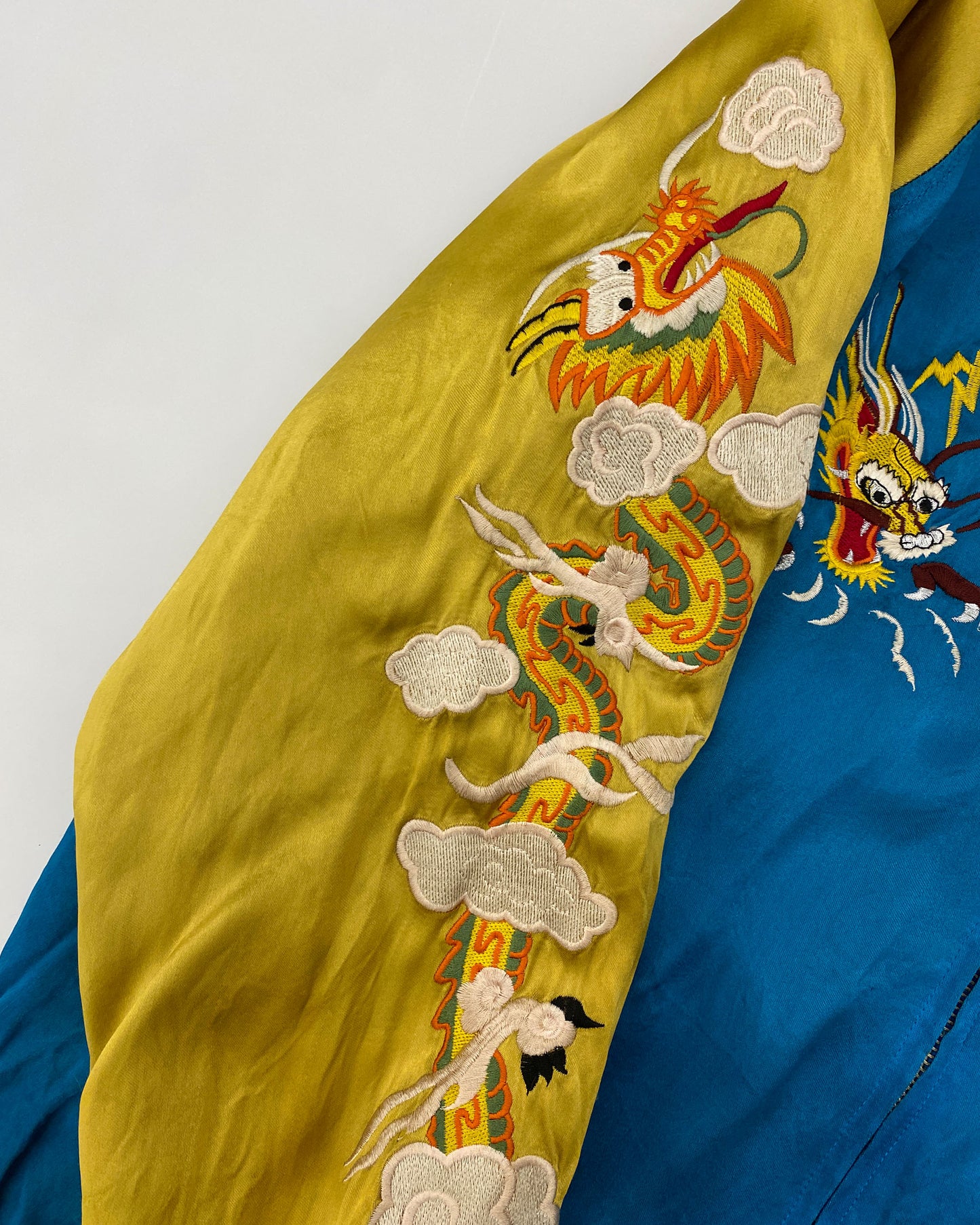 Vintage 1980s Reversible Japan Dragon Souvenir Jacket Blue Yellow