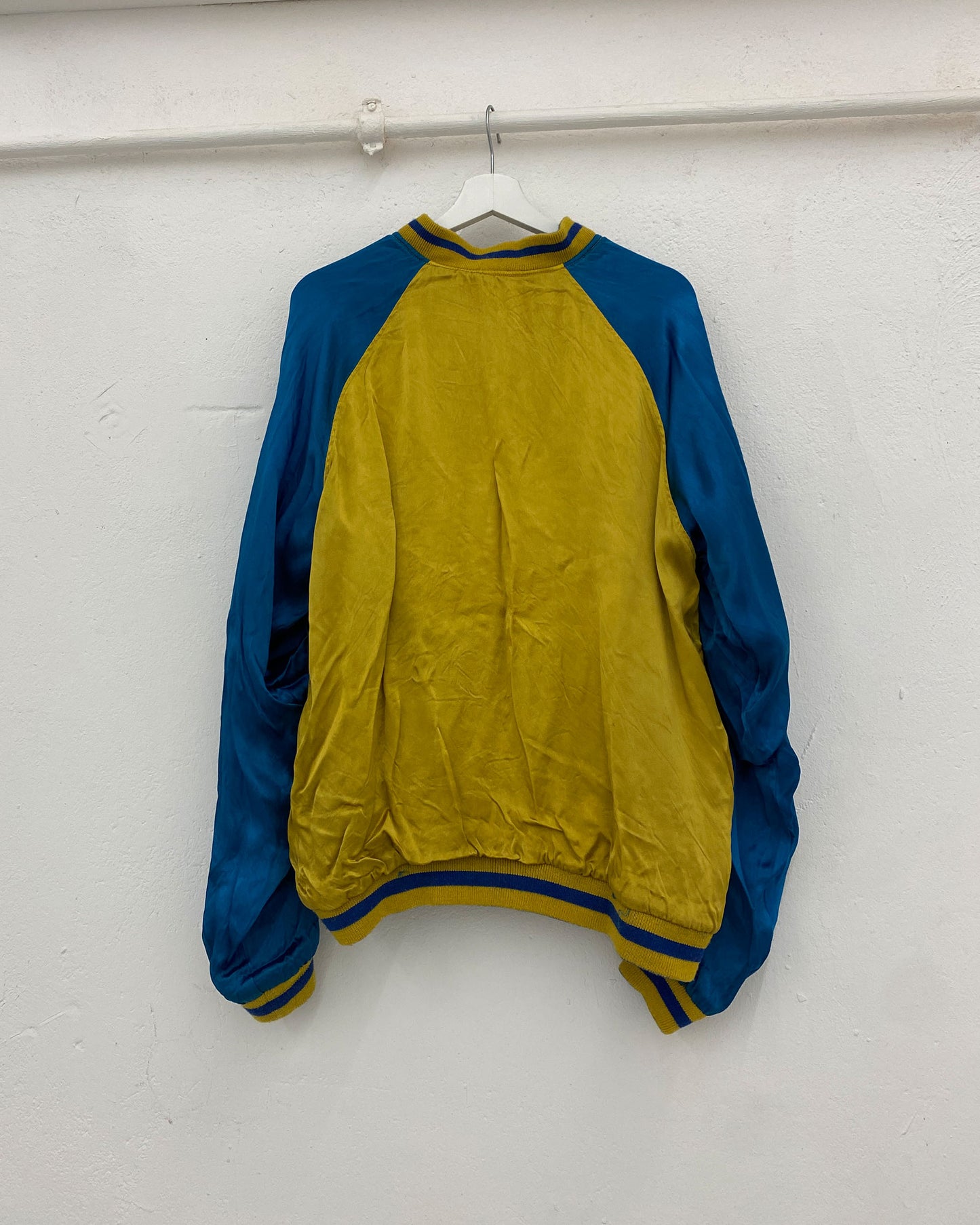 Vintage 1980s Reversible Japan Dragon Souvenir Jacket Blue Yellow