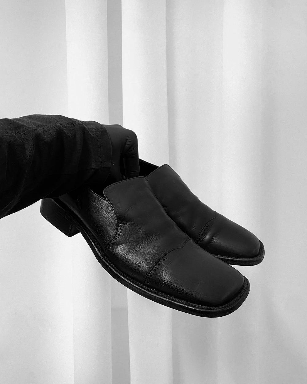 Vintage 1990s Square Toe Leather Loafer Black