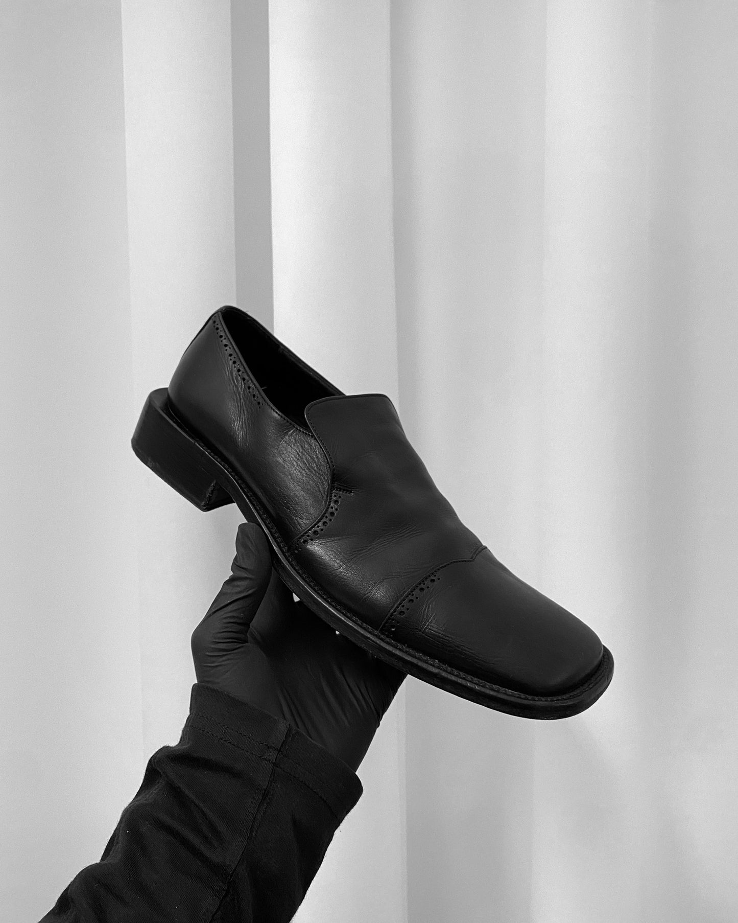 Vintage 1990s Square Toe Leather Loafer Black