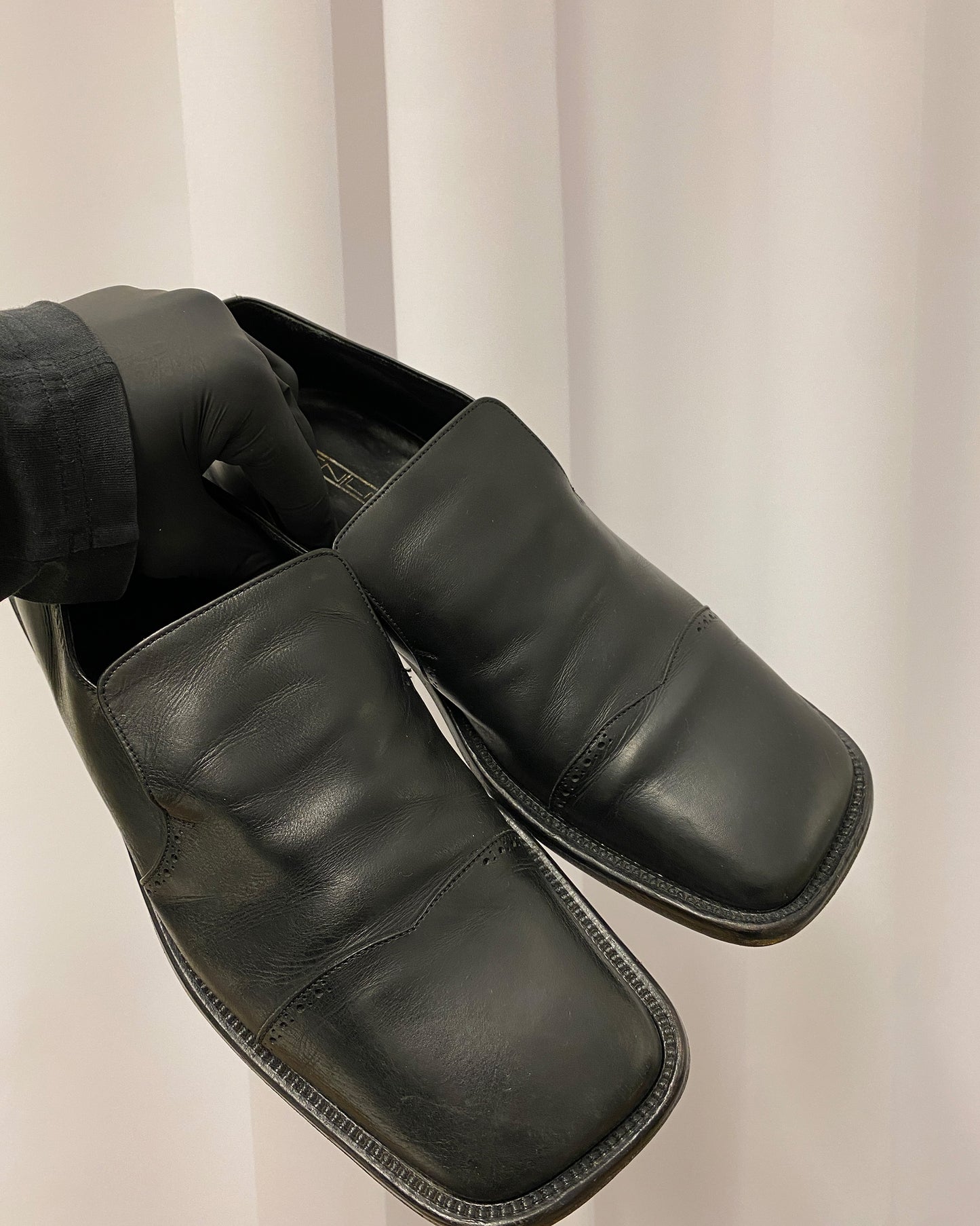 Vintage 1990s Square Toe Leather Loafer Black