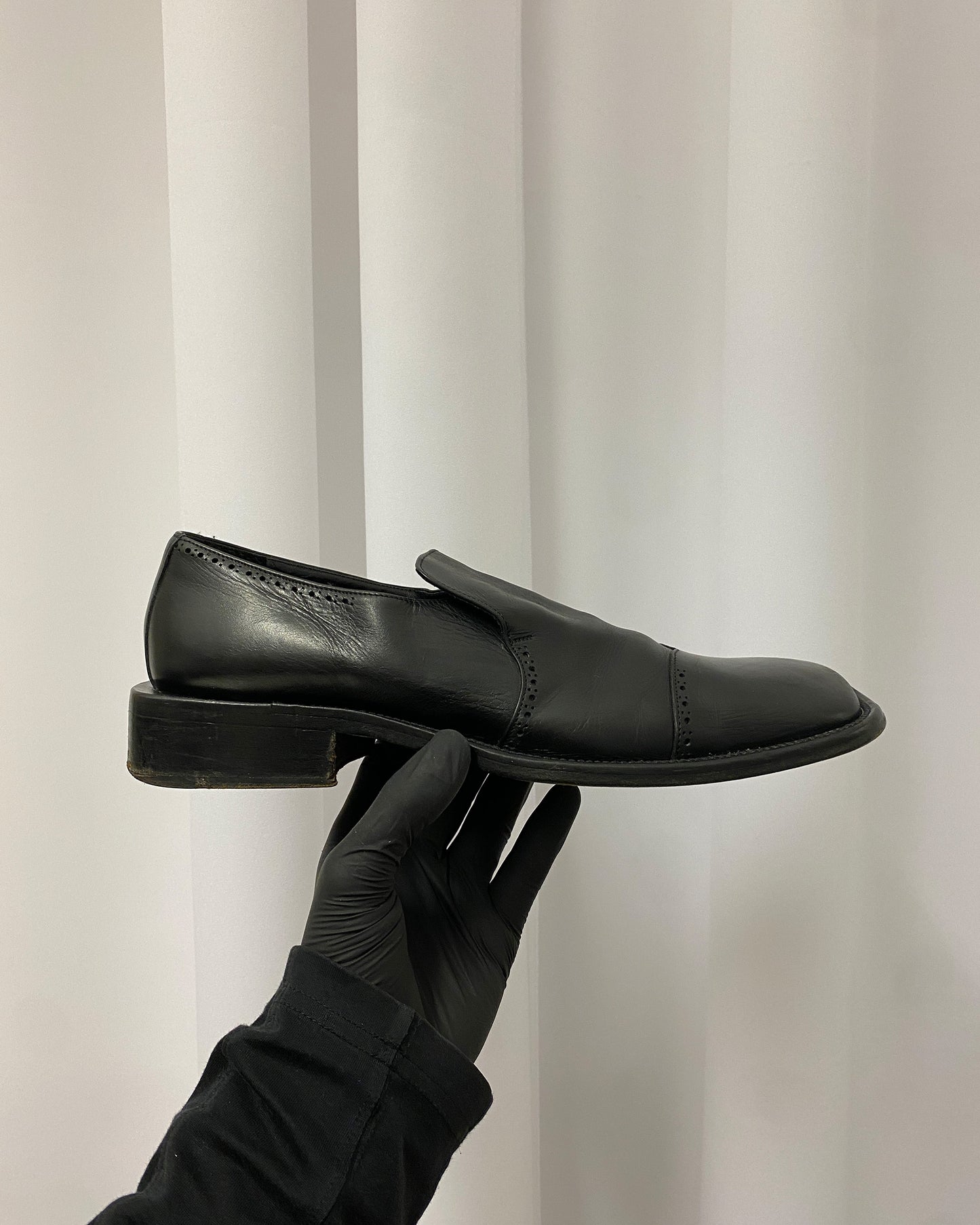 Vintage 1990s Square Toe Leather Loafer Black